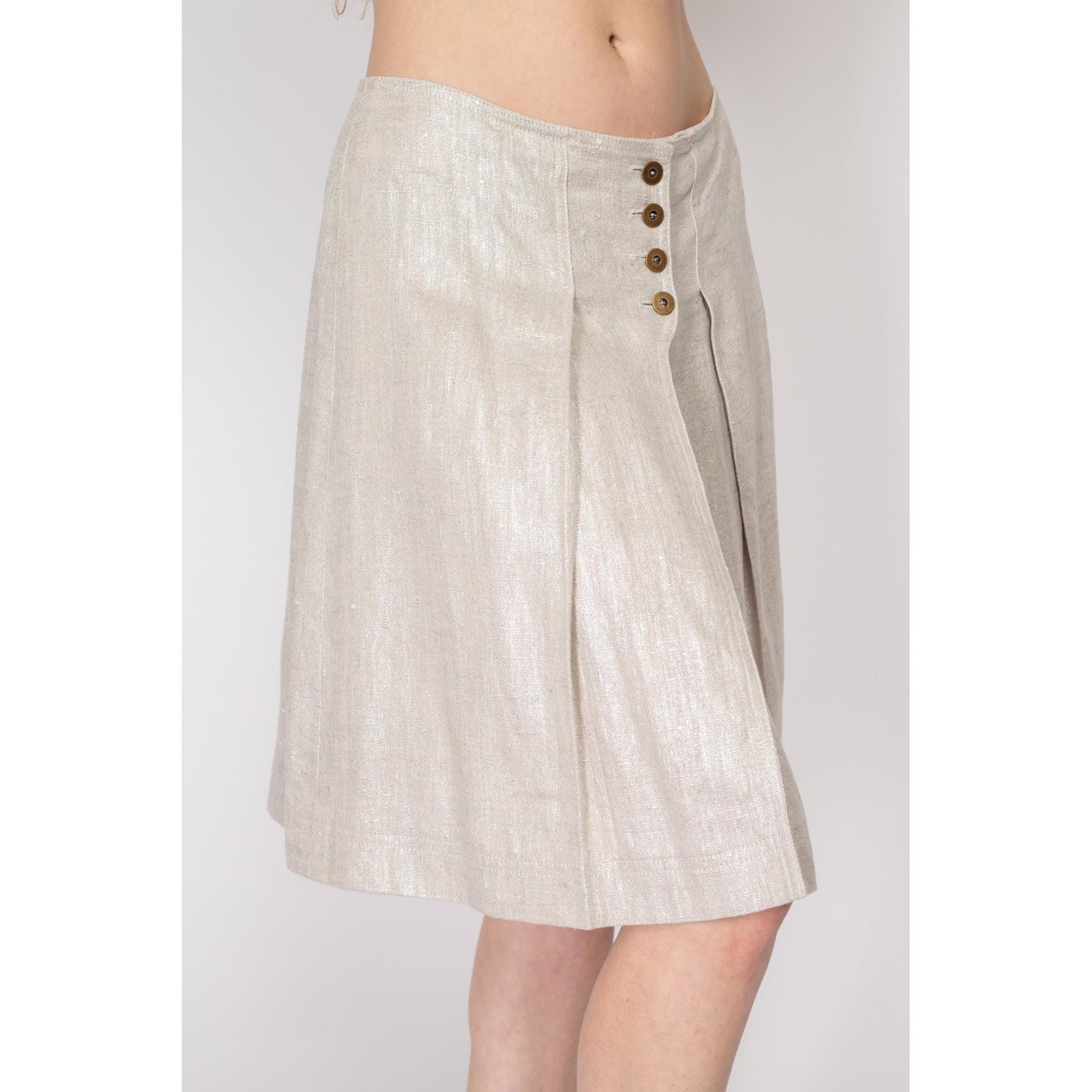 Small Y2K Gunex Silver Linen Pleated Skirt