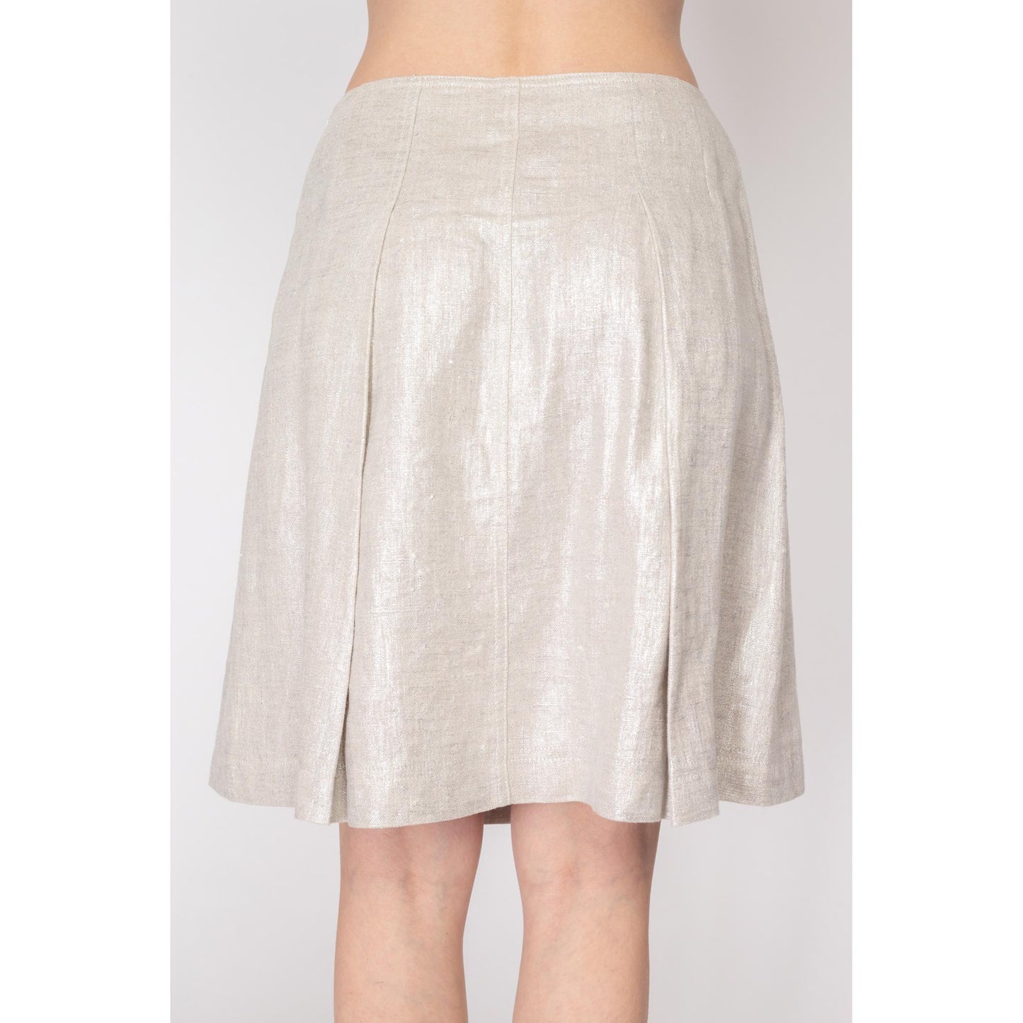 Small Y2K Gunex Silver Linen Pleated Skirt