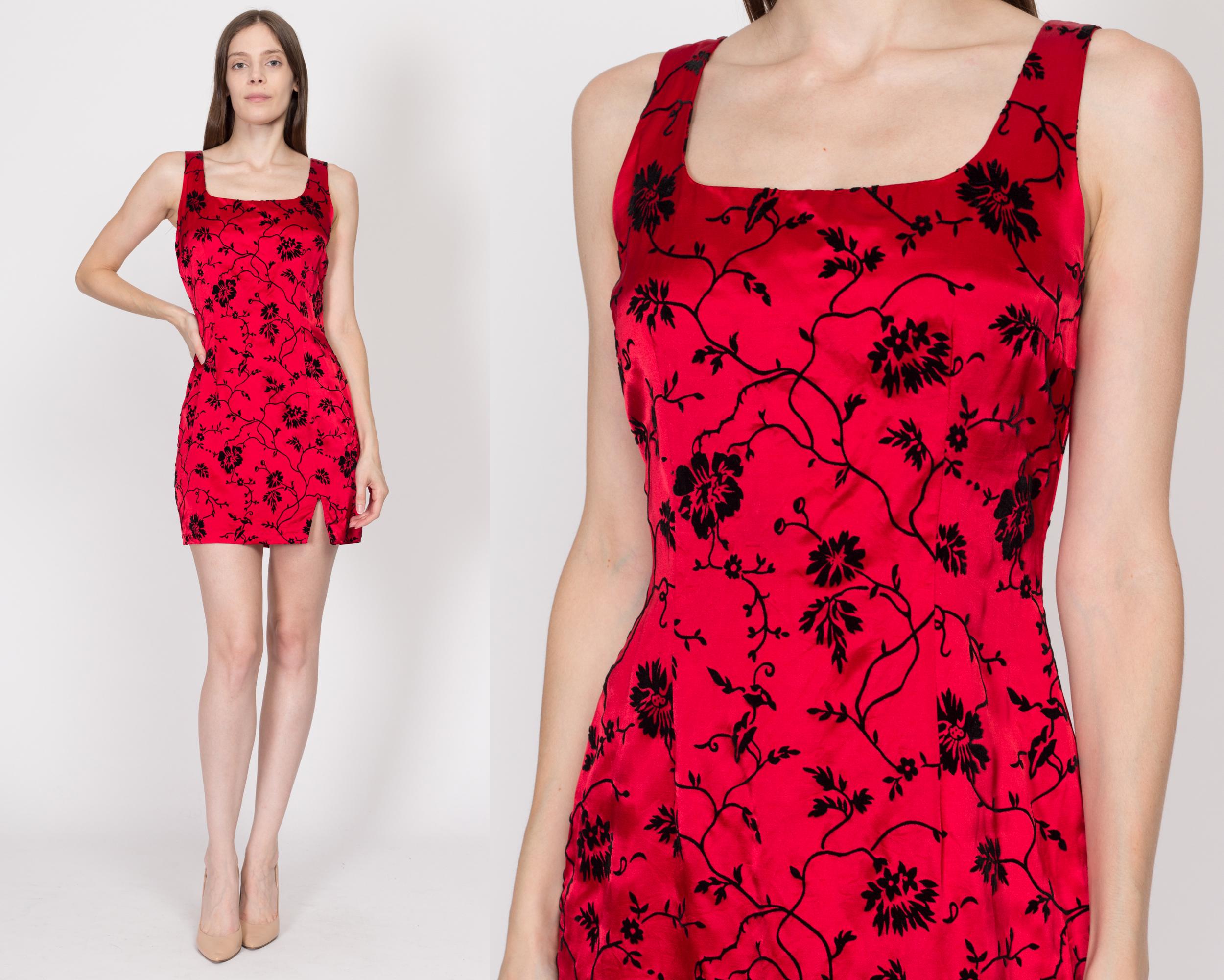 Small 90s Red & Black Floral Mini Party Dress – Flying Apple Vintage