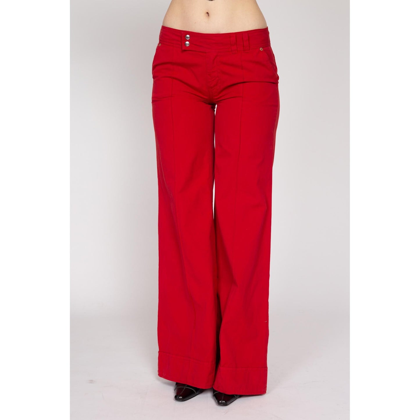 Medium Y2K Red Low Rise Wide Leg Flares | Retro Vintage Flared Palazzo Pants