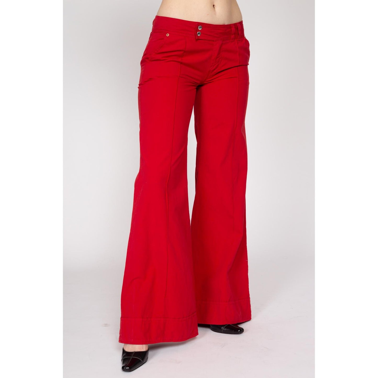 Medium Y2K Red Low Rise Wide Leg Flares | Retro Vintage Flared Palazzo Pants