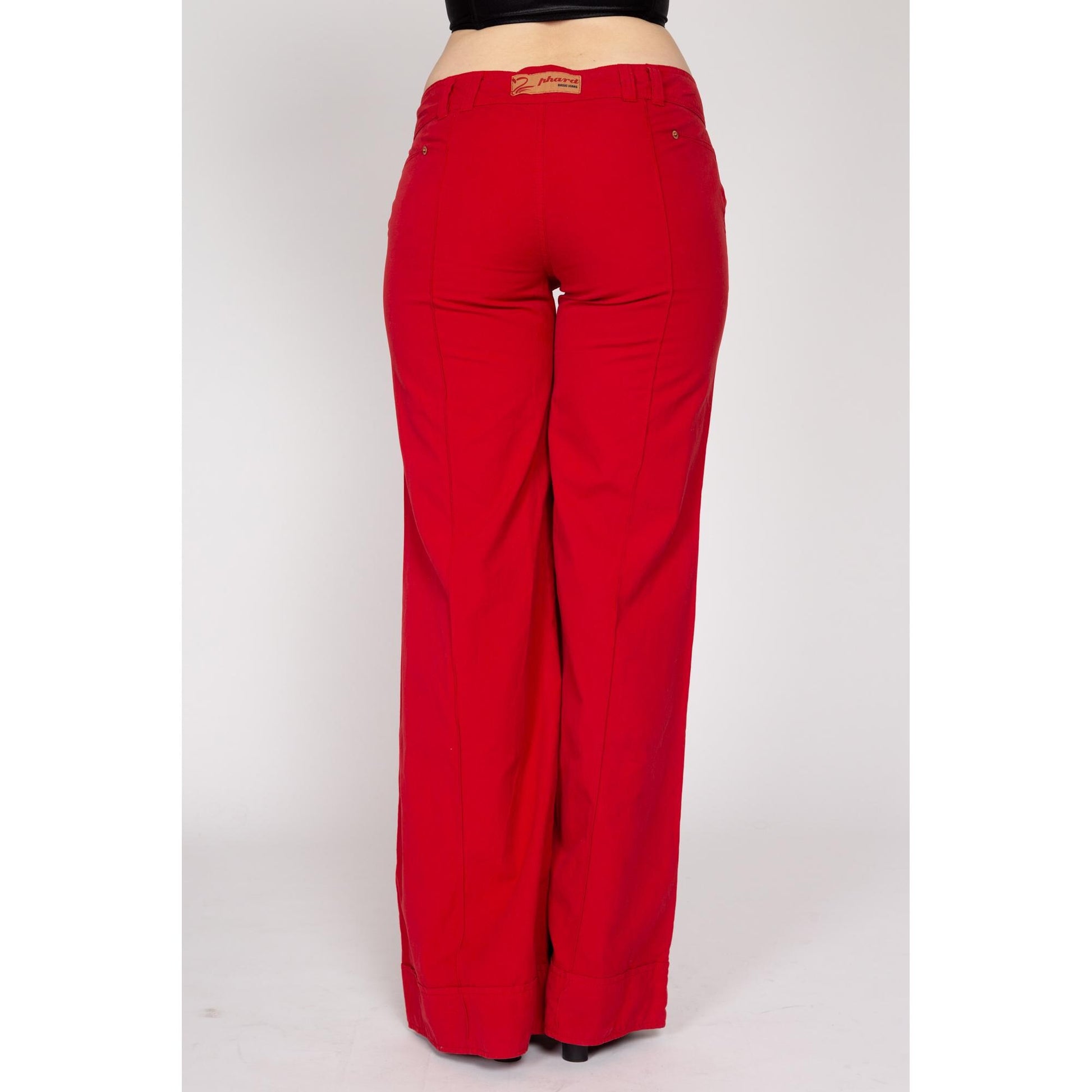 Medium Y2K Red Low Rise Wide Leg Flares | Retro Vintage Flared Palazzo Pants