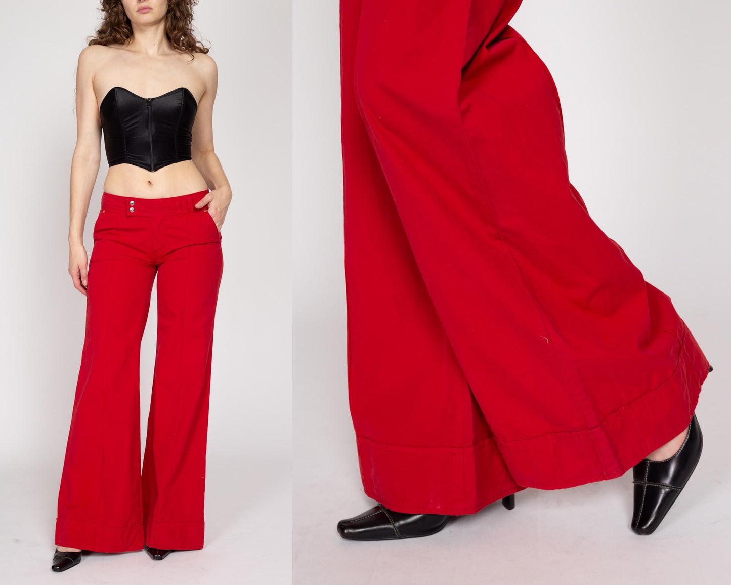 Medium Y2K Red Low Rise Wide Leg Flares | Retro Vintage Flared Palazzo Pants