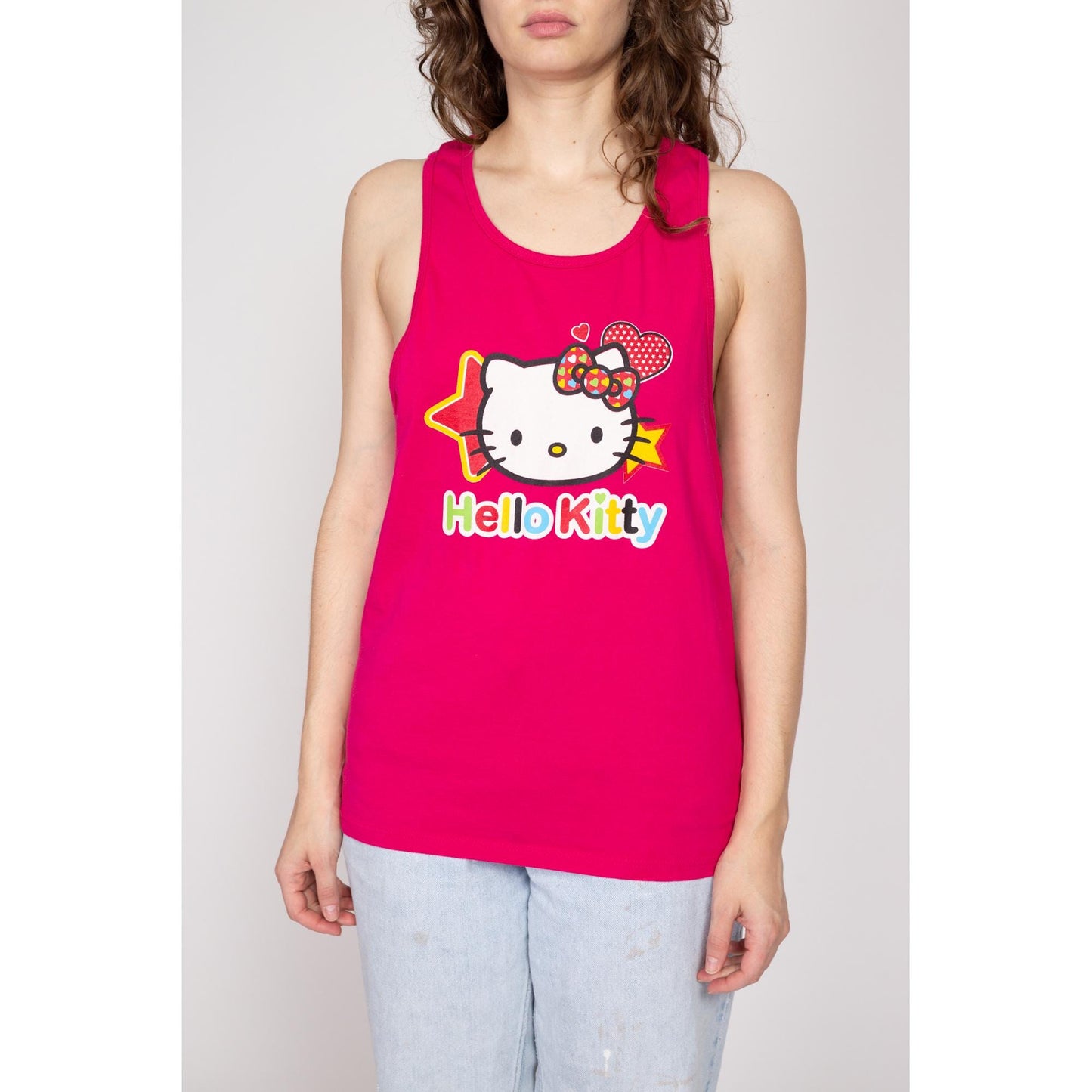 Medium 90s Hello Kitty Hot Pink Tank Top | Vintage Sanrio Cartoon Cat Graphic Shirt