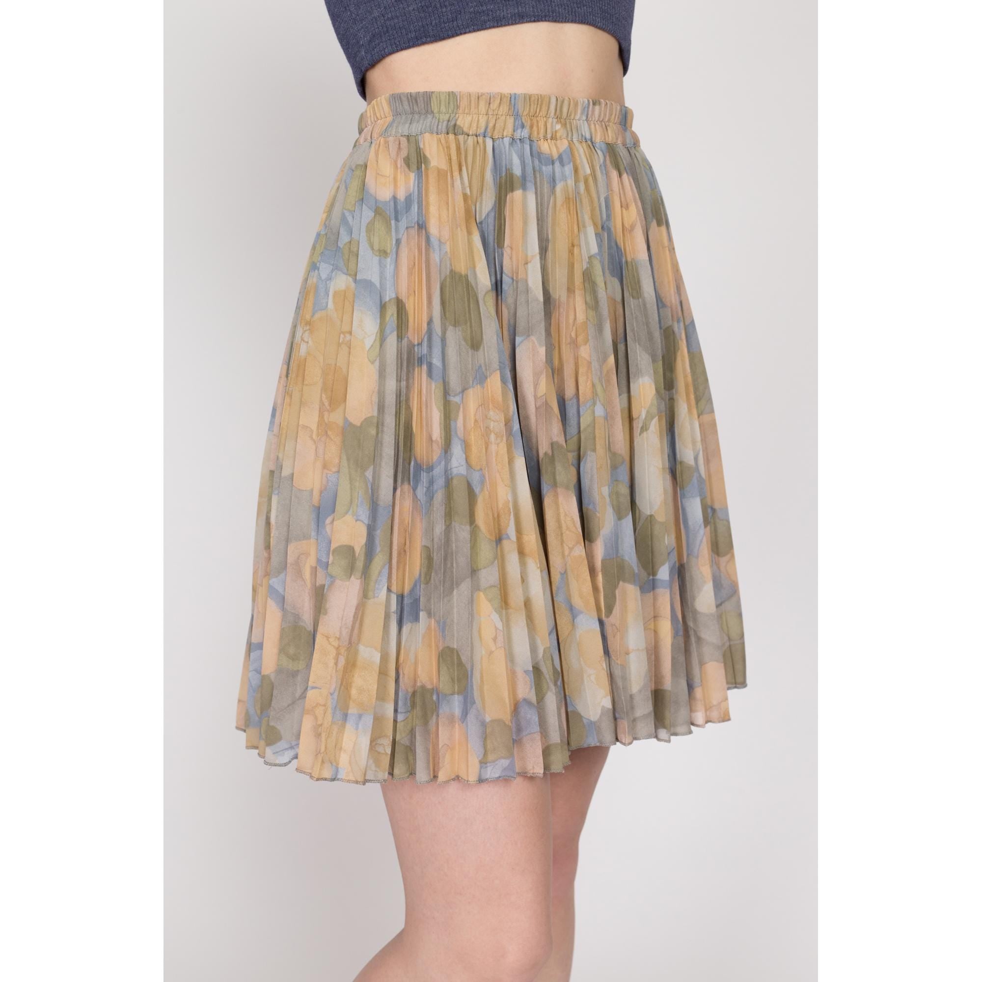 XS Sm 90s Floral Pleated Mini Skirt Flying Apple Vintage