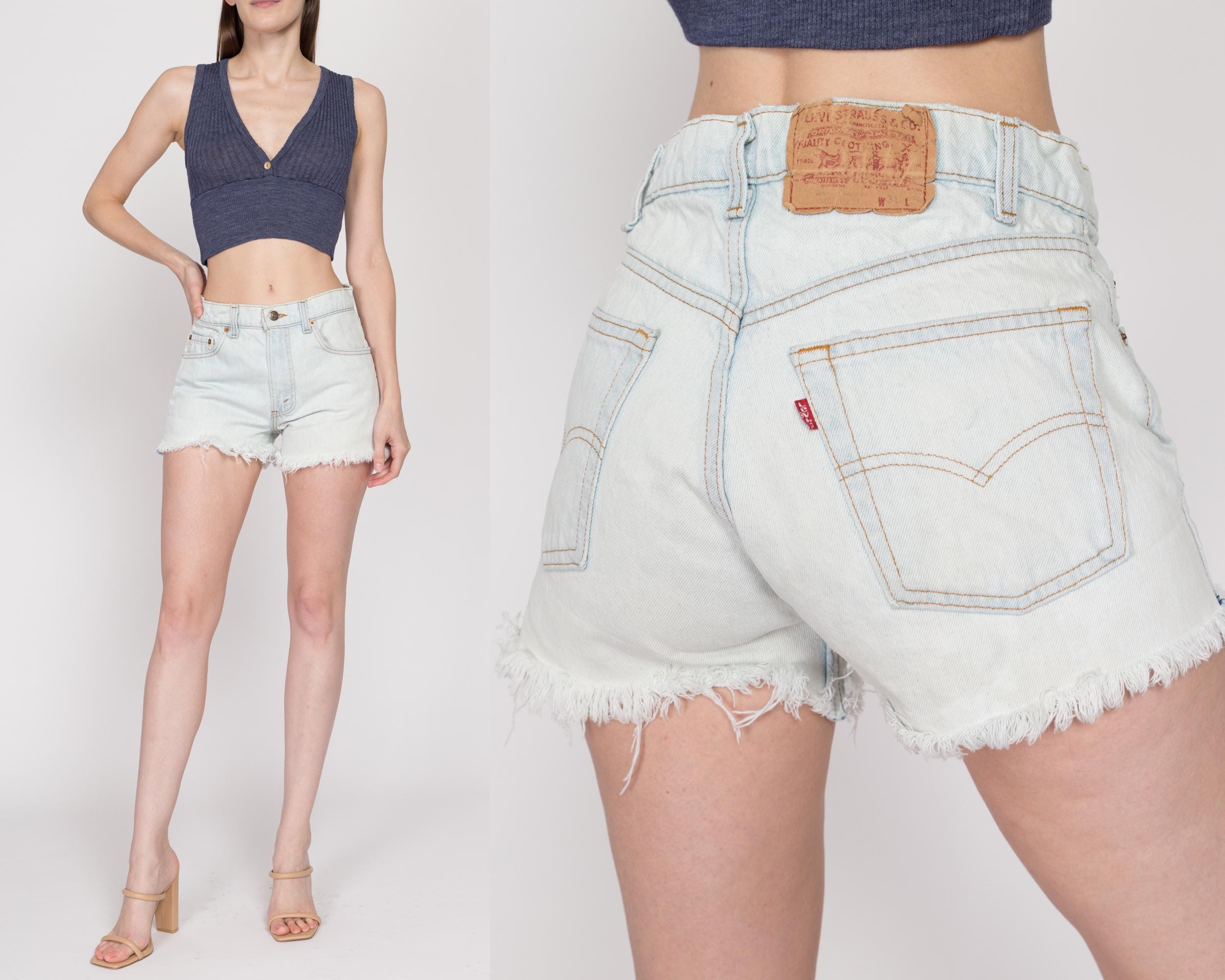 Sm Med 90s Levis Cut Off Light Wash Denim Shorts 29.5 Flying Apple Vintage