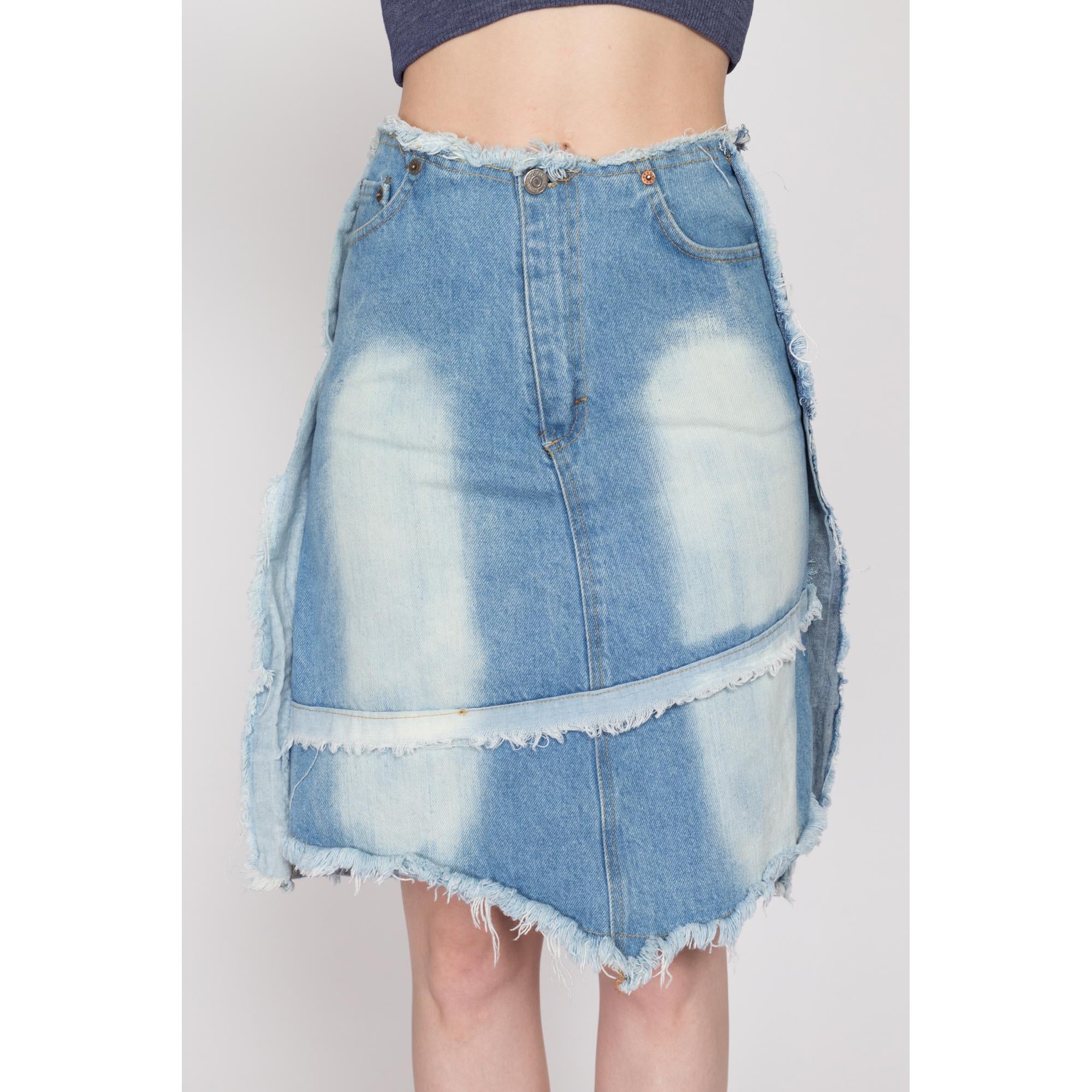 Small 90s Low Rise Distressed Jean Skirt Flying Apple Vintage