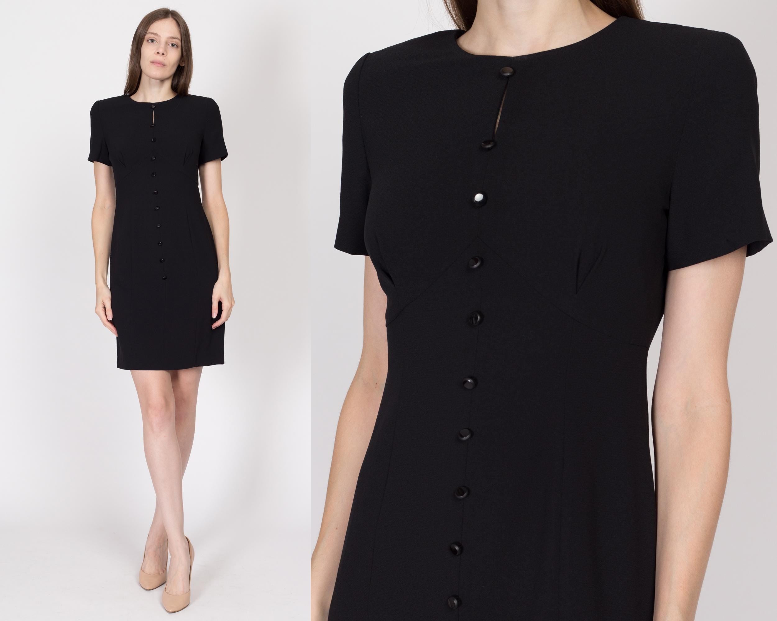 Liz Claiborne outlets dresses short sleeves button belted black velvet cocktail dress 4P