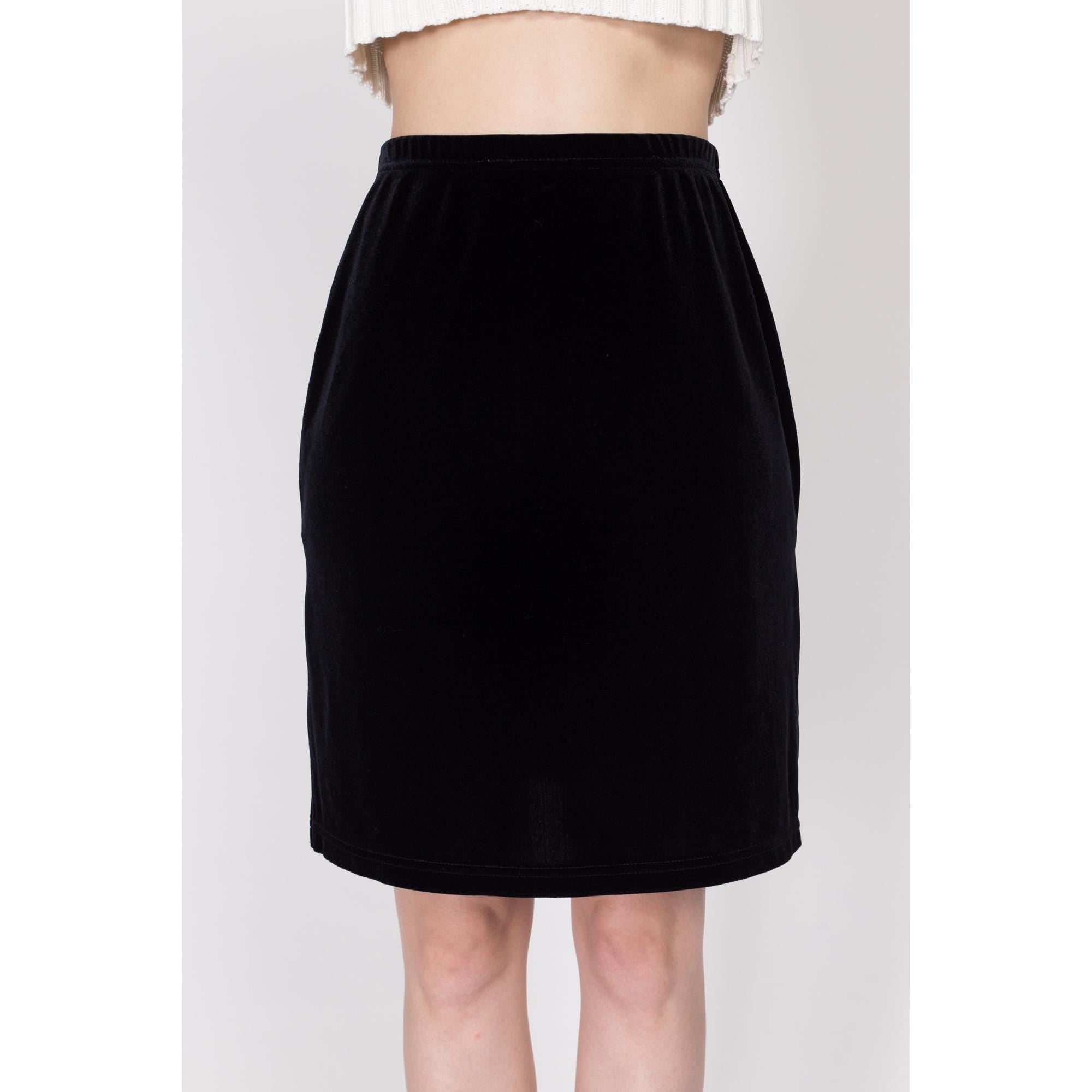 Sm Med 90s Black Velvet Side Slit Mini Skirt Flying Apple Vintage