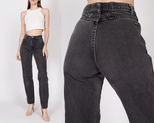 XS-Sm 80s Wrangler Silverlake Faded Black Western Jeans 25.5" | Vintage High Waisted Tapered Leg Mom Jeans