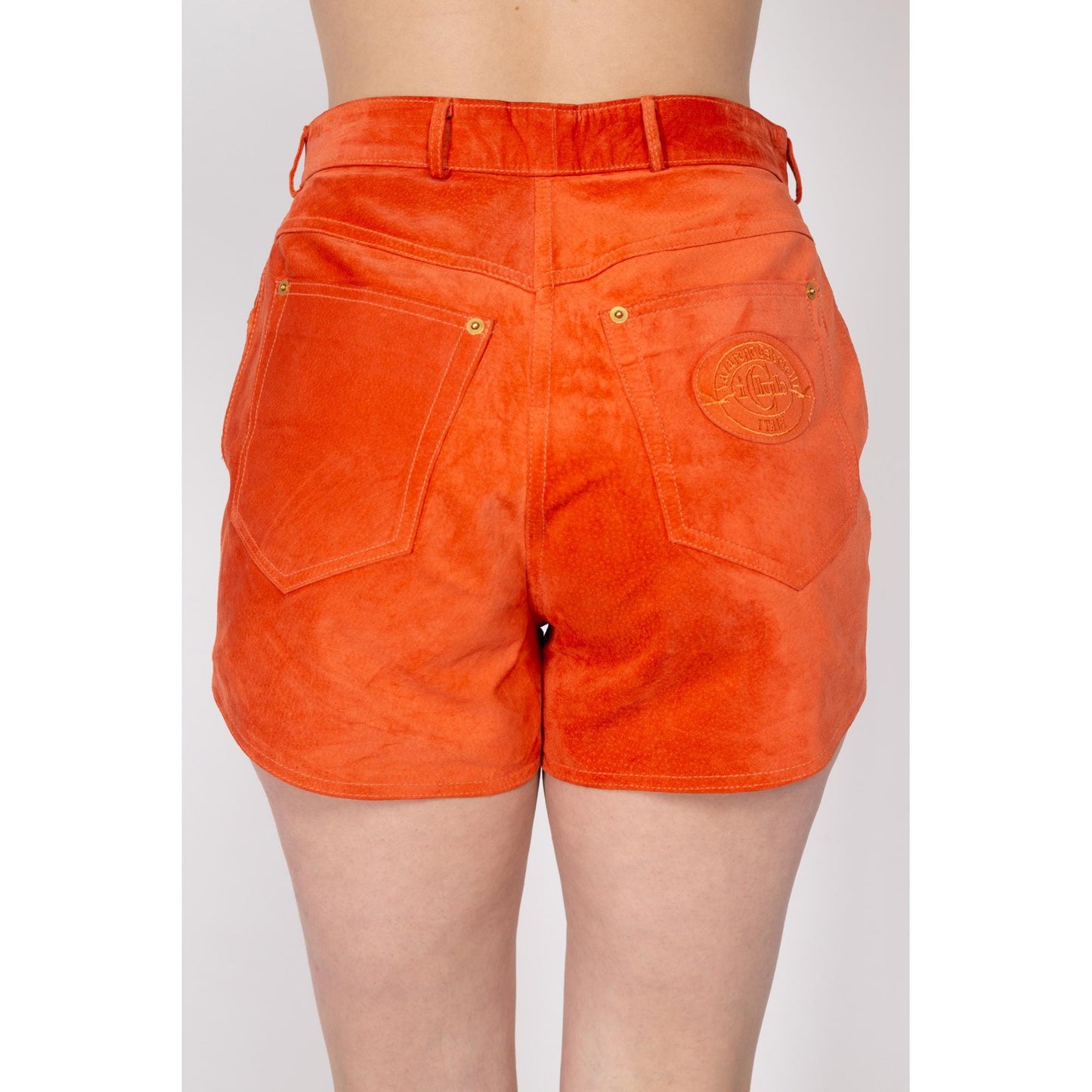 Medium 90s Orange Suede Leather Shorts 29.5", As Is | Vintage High Waisted Mini Shorts