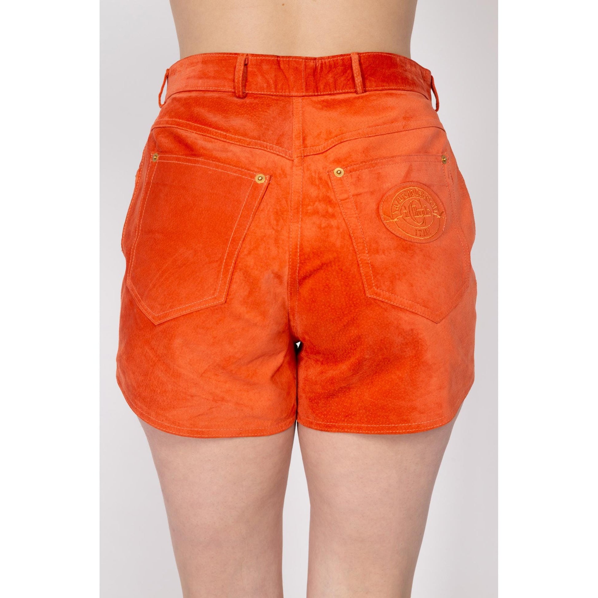 Medium 90s Orange Suede Leather Shorts 29.5", As Is | Vintage High Waisted Mini Shorts