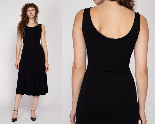 Sm-Med 90s Max Mara Black Minimalist Midi Dress | Vintage A Line Sleeveless Scoop Back Dress