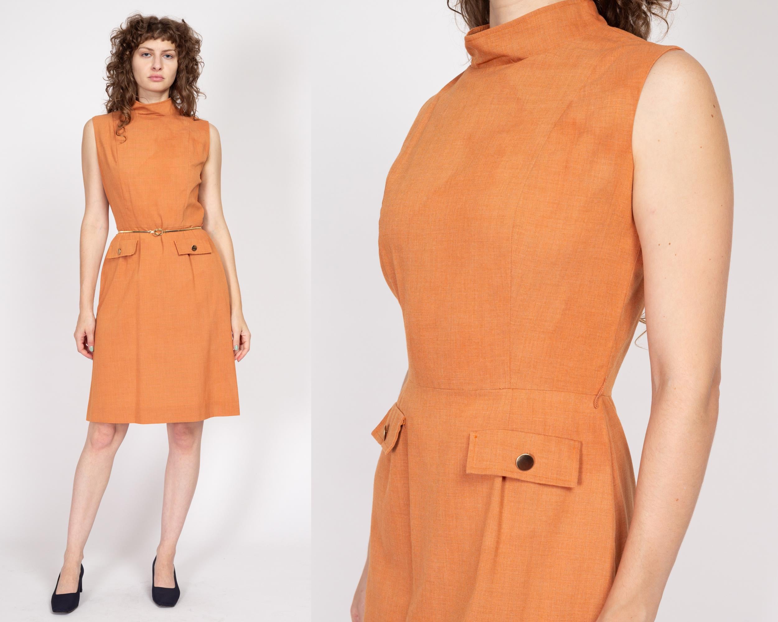 Medium 60s Burnt Orange Mockneck Mini Dress As Is Flying Apple Vintage