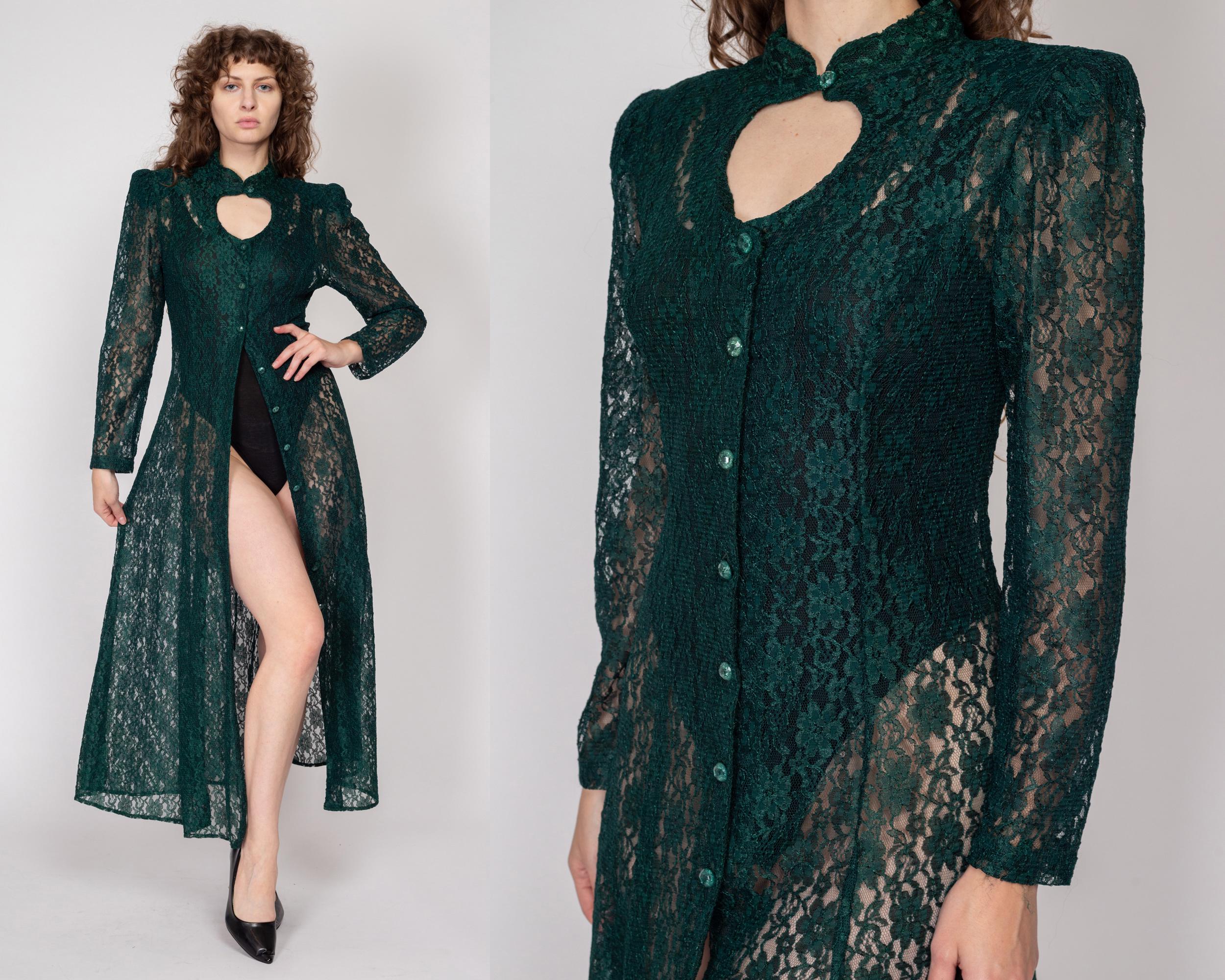 Large 90s Forest Green Sheer Lace Keyhole Maxi Dress – Flying Apple Vintage