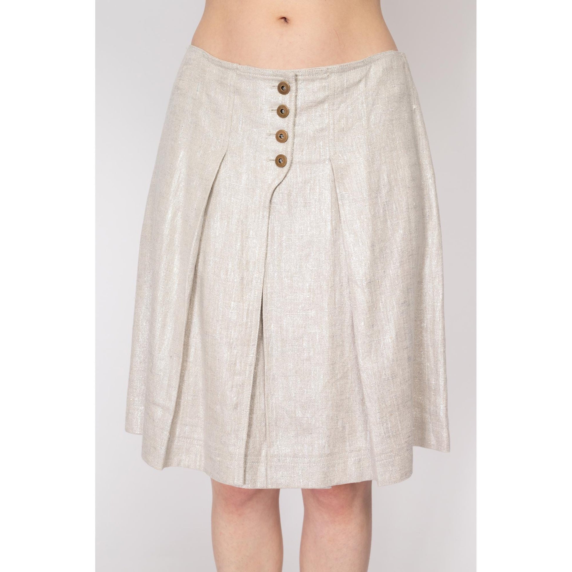 Small Y2K Gunex Silver Linen Pleated Skirt