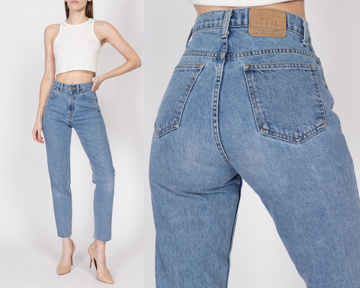 XS 90s High Waisted Light Wash Jeans 25" | Vintage Slim Tapered Leg Mom Jeans