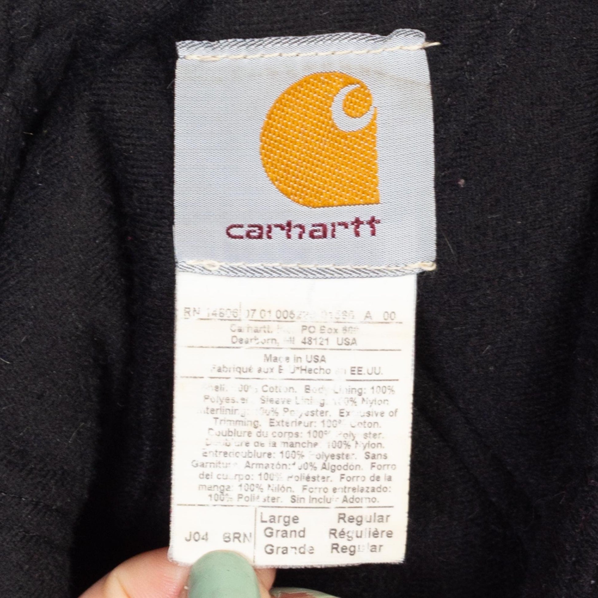 Large 90s Carhartt Tan Hooded Active Jacket | Vintage Union Made In USA Duck Canvas Oversize Workwear Coat