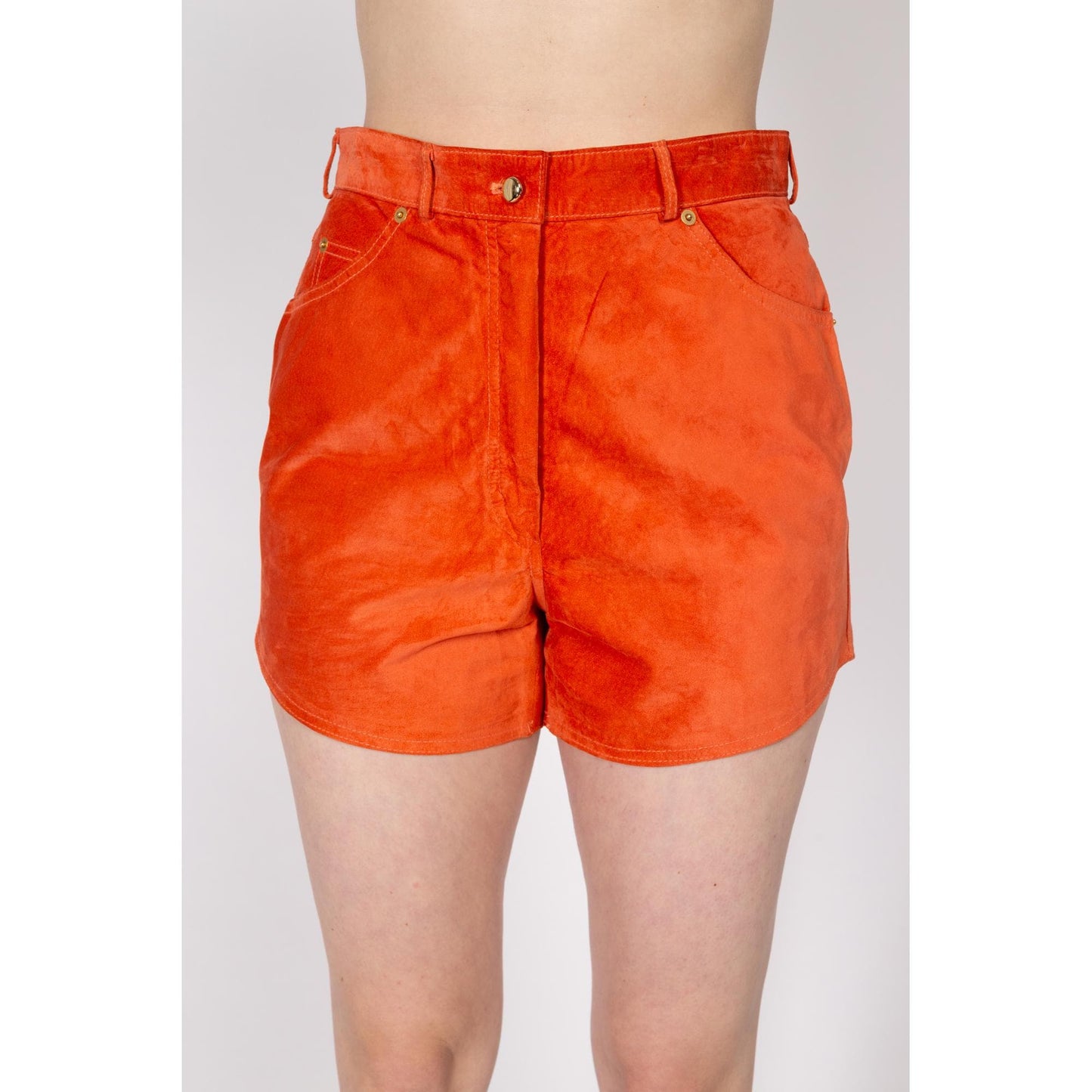 Medium 90s Orange Suede Leather Shorts 29.5", As Is | Vintage High Waisted Mini Shorts