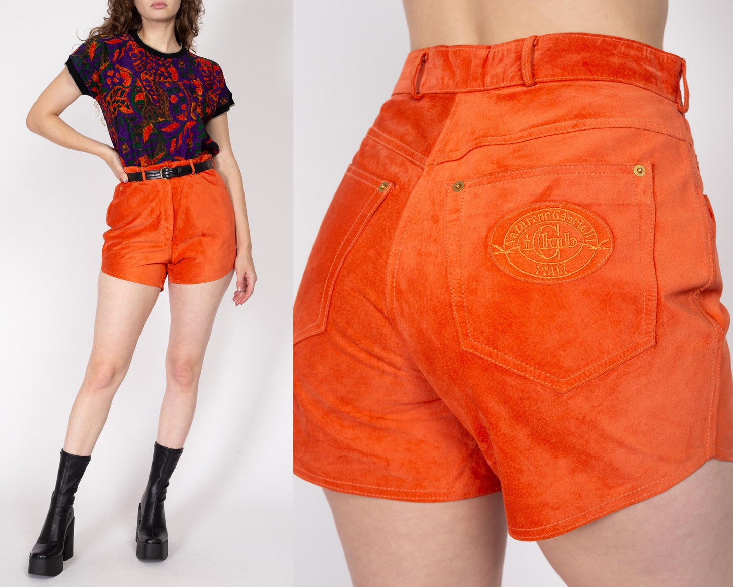 Medium 90s Orange Suede Leather Shorts 29.5", As Is | Vintage High Waisted Mini Shorts