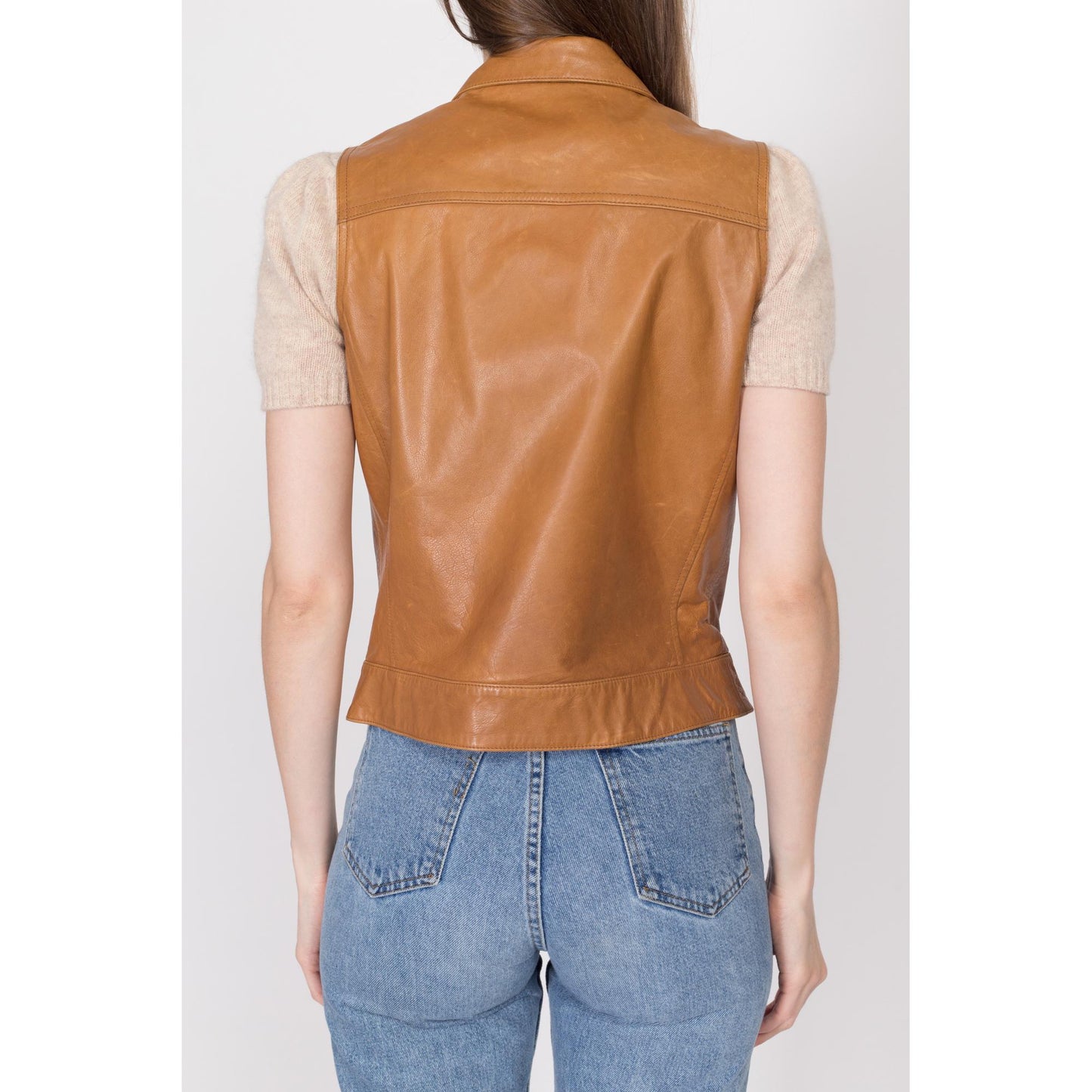 Medium 90s Ralph Lauren Sport Caramel Brown Leather Vest | Vintage Button Up Sleeveless Top