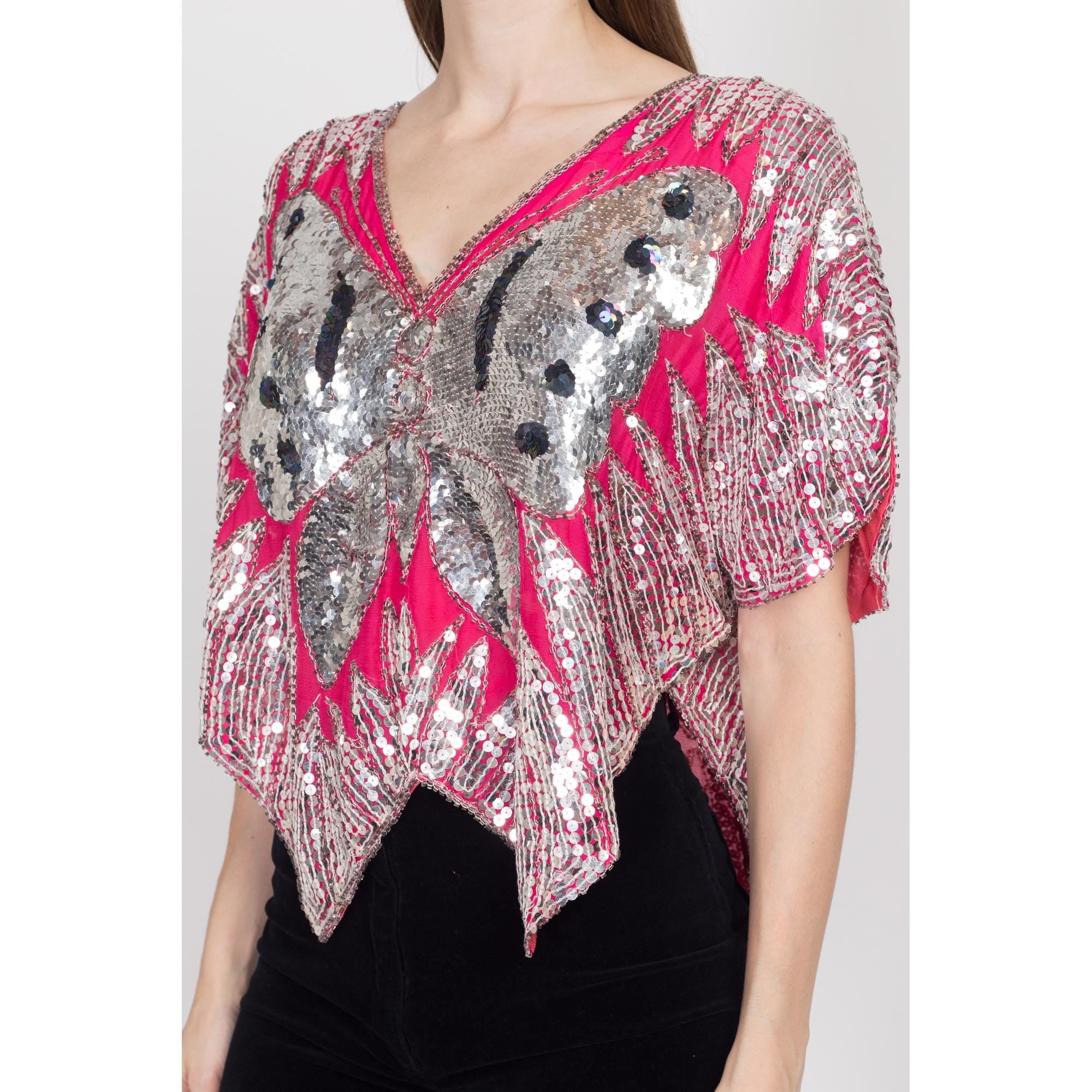 VINTAGE popular SILK SEQUIN BLOUSE