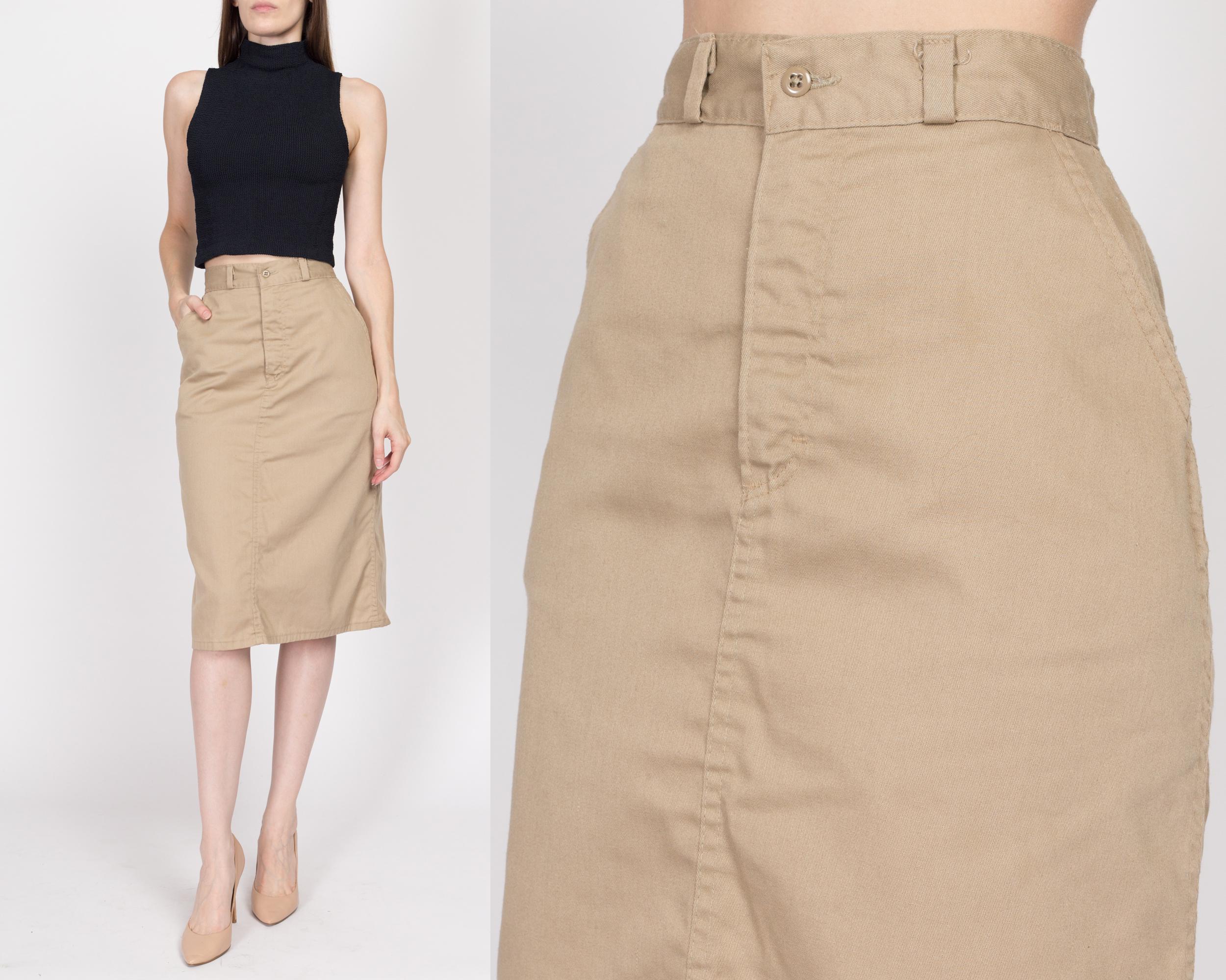 Long khaki skirts 70s best sale