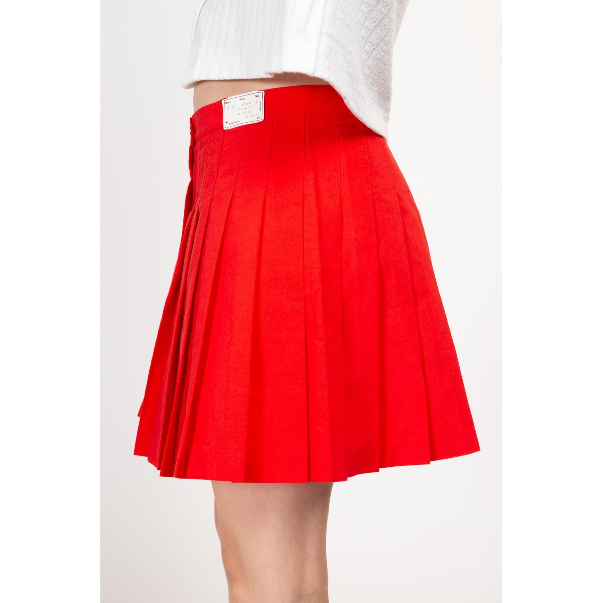 Large 90s Red Mini Tennis Skirt NWT 32" | Vintage Pleated High Waisted Preppy Miniskirt