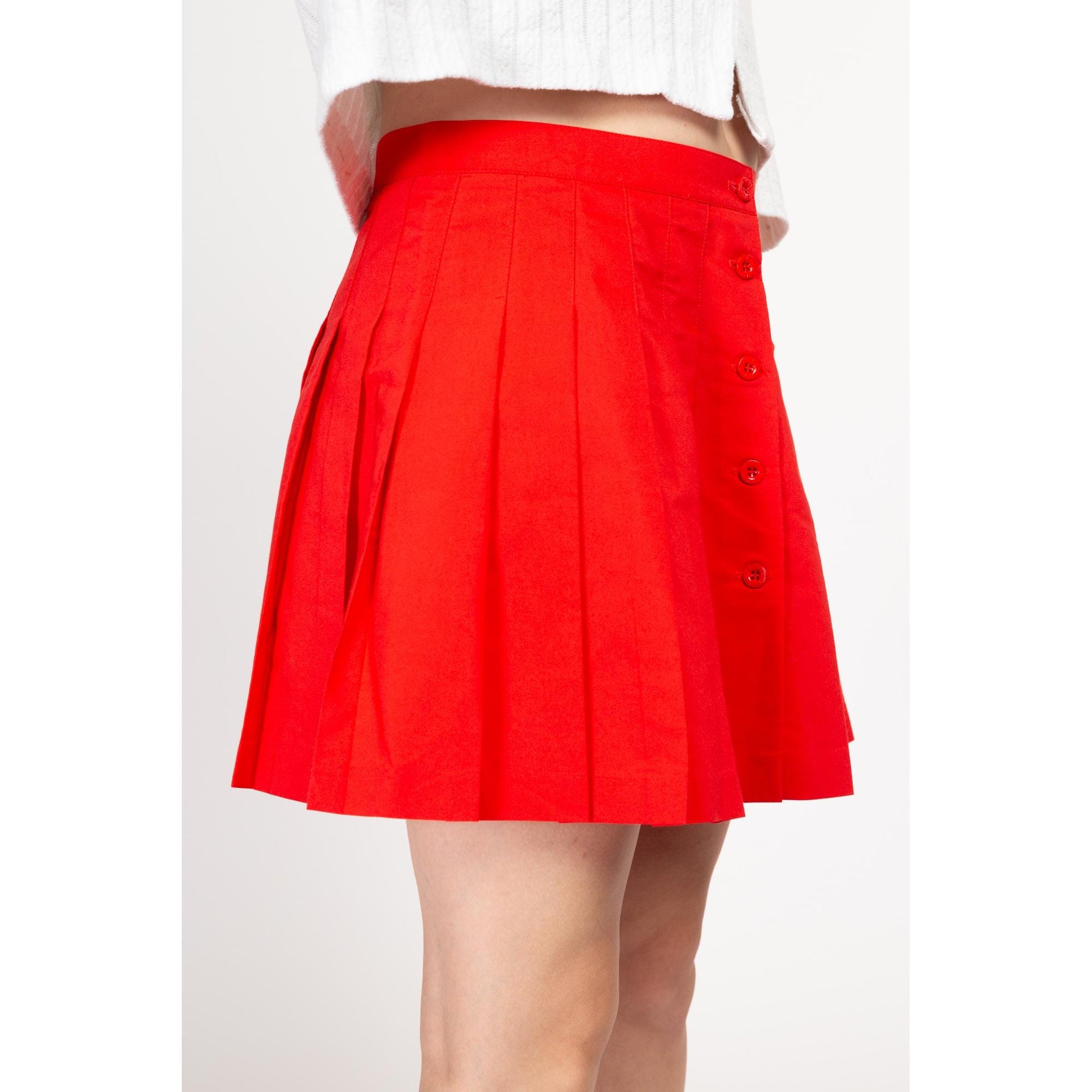 Large 90s Red Mini Tennis Skirt NWT 32" | Vintage Pleated High Waisted Preppy Miniskirt