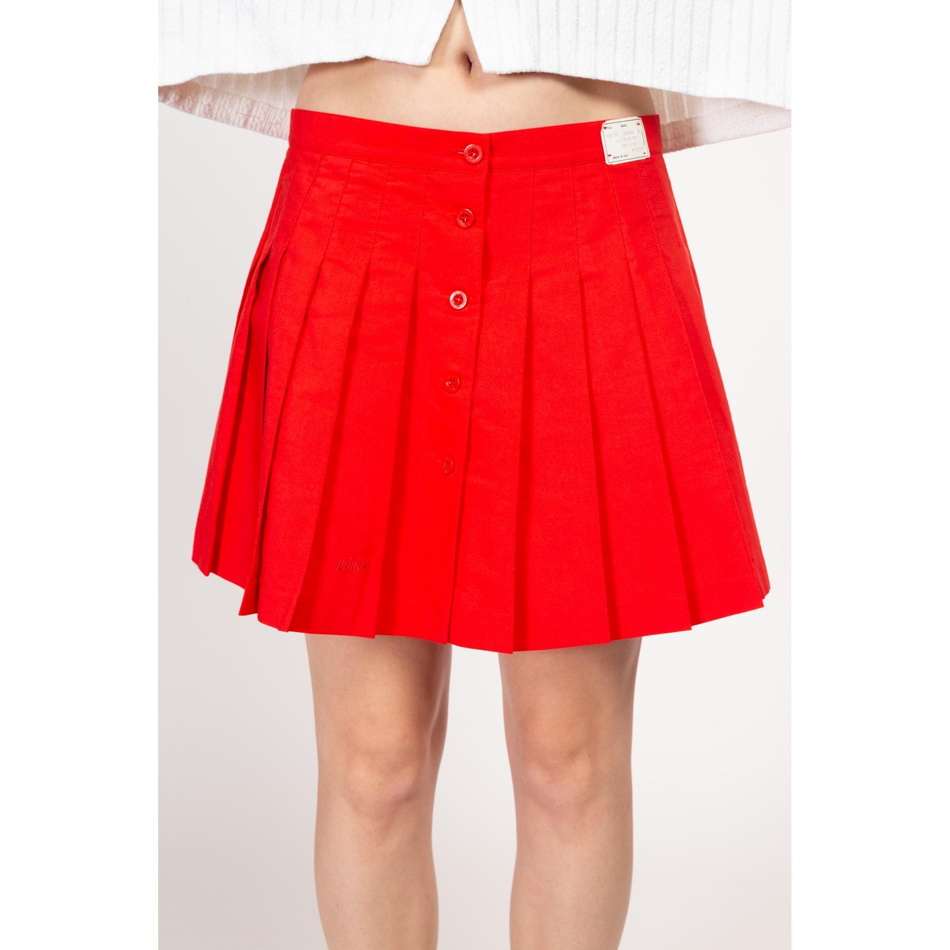 Large 90s Red Mini Tennis Skirt NWT 32" | Vintage Pleated High Waisted Preppy Miniskirt