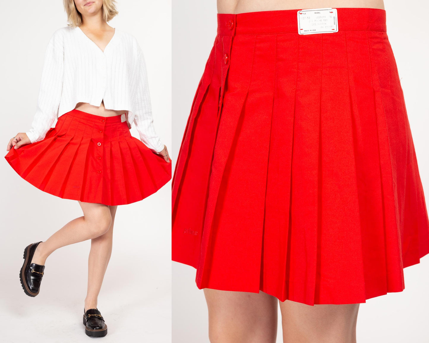 Large 90s Red Mini Tennis Skirt NWT 32" | Vintage Pleated High Waisted Preppy Miniskirt