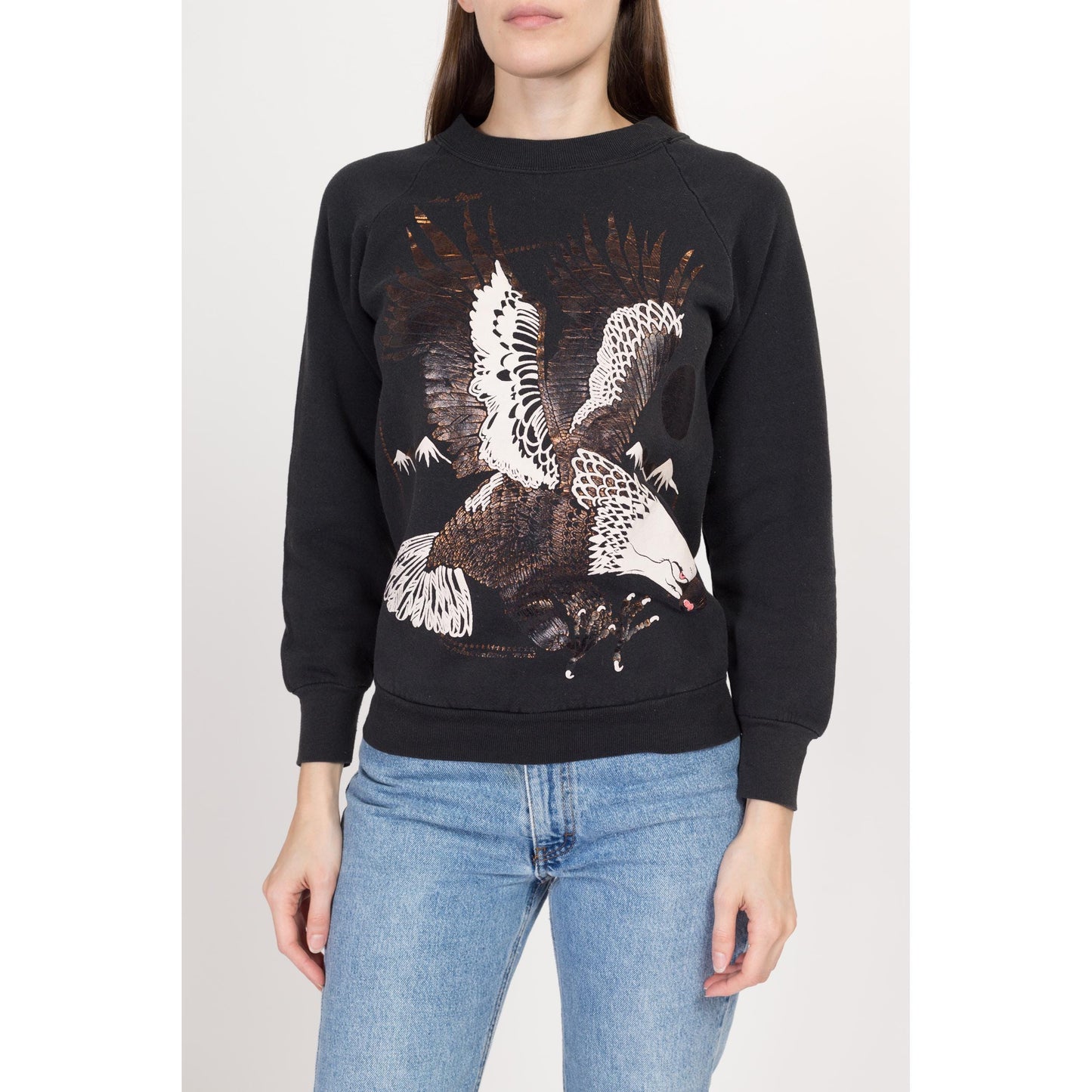 XS-Sm 90s Las Vegas Bald Eagle Sweatshirt | Vintage Black Graphic Tourist Crewneck