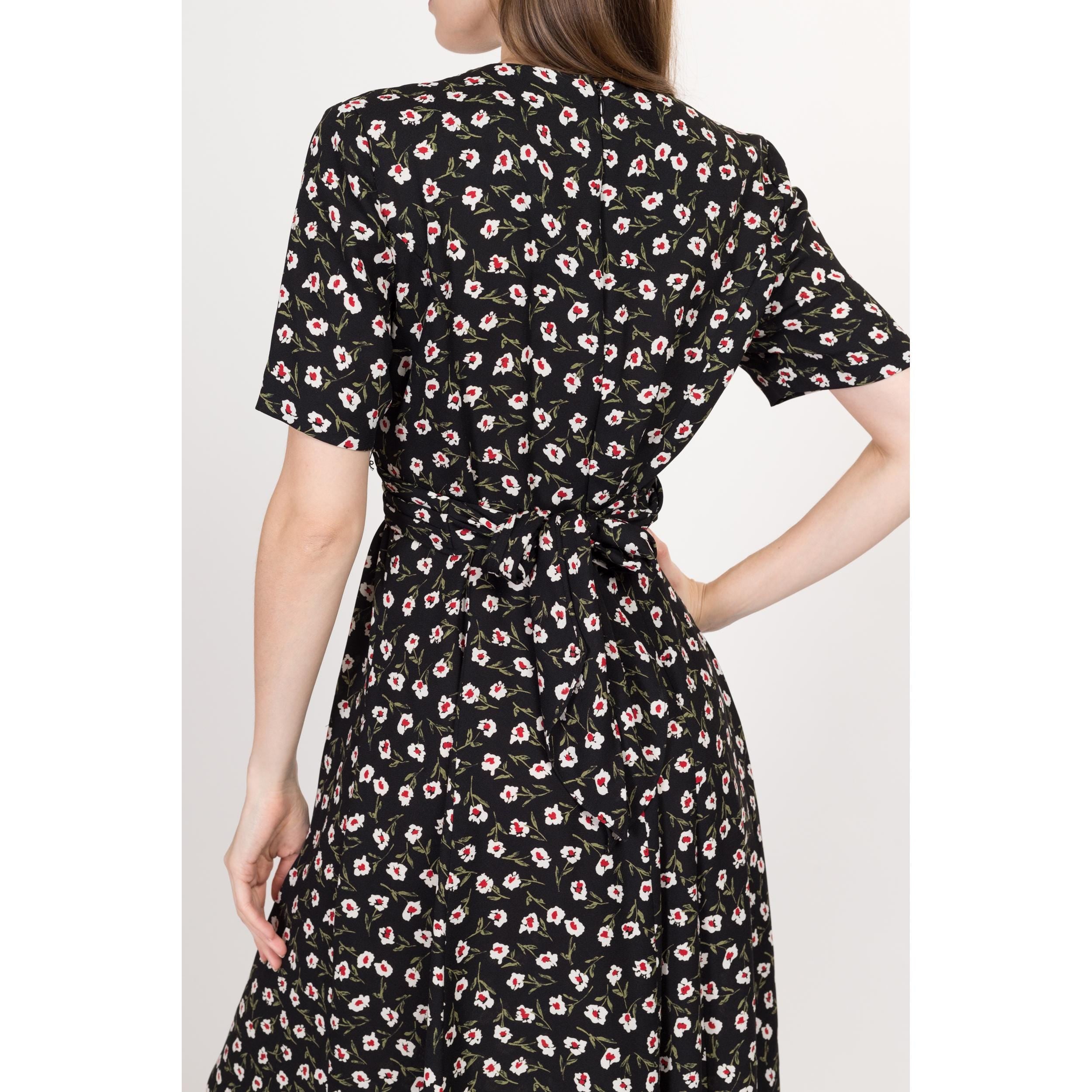 Medium 90s Black Floral Wrap Front Maxi Dress – Flying Apple Vintage