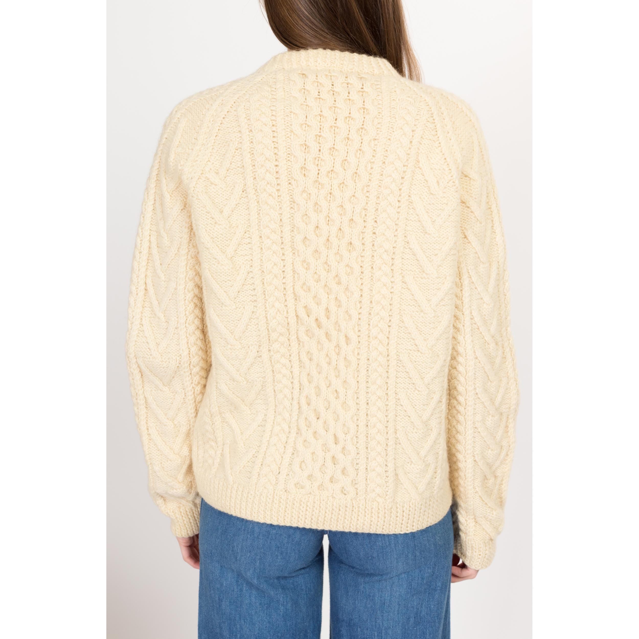 VTG 70s Whistle Stop Cream Ivory Chunky Cable Knit Fisherman Cardigan Sweater authentic S