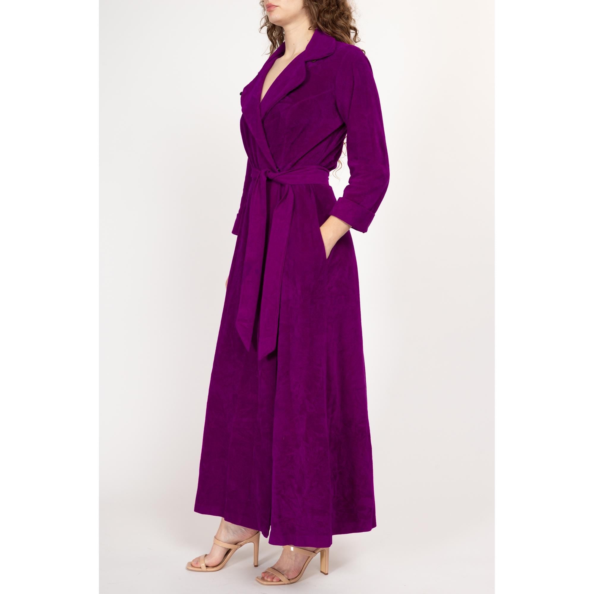 Medium 60s 70s Vanity Fair Plum Purple Felt Dressing Gown Flying Apple Vintage