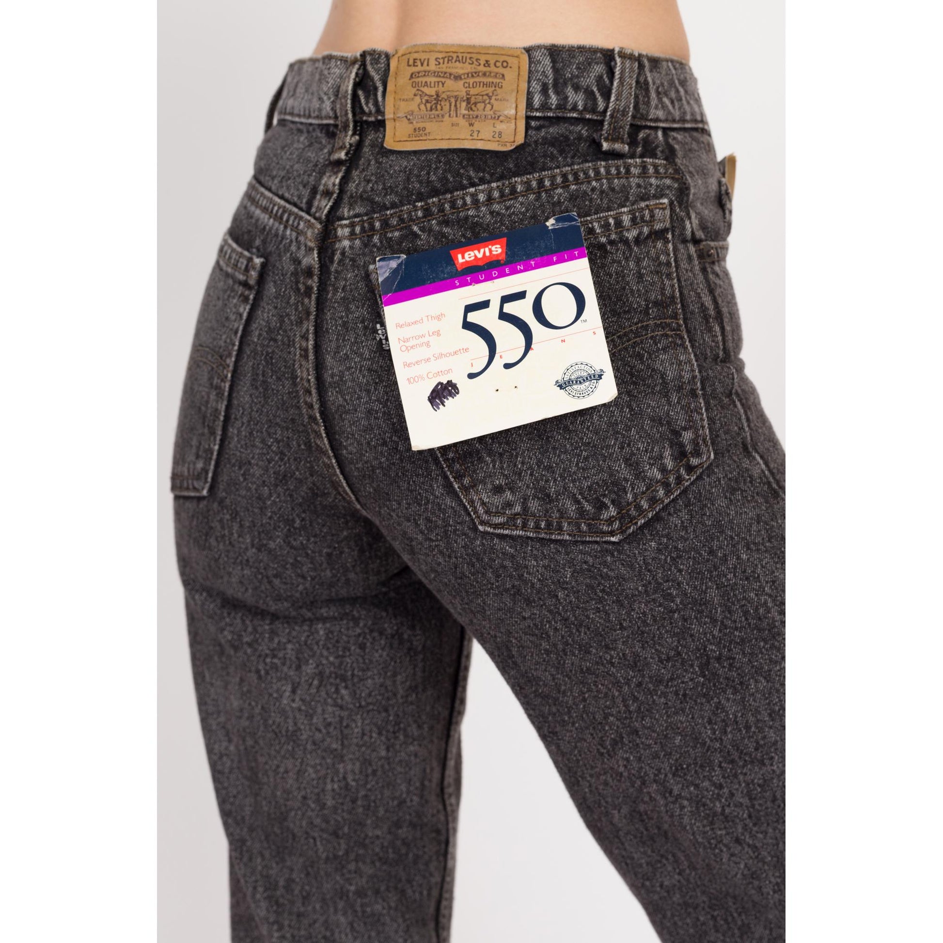 XXS & XS 90s Levi's 550 Black Acid Wash Jeans, Deadstock | Vintage Made In USA Student Fit Tapered Leg Mom Jeans