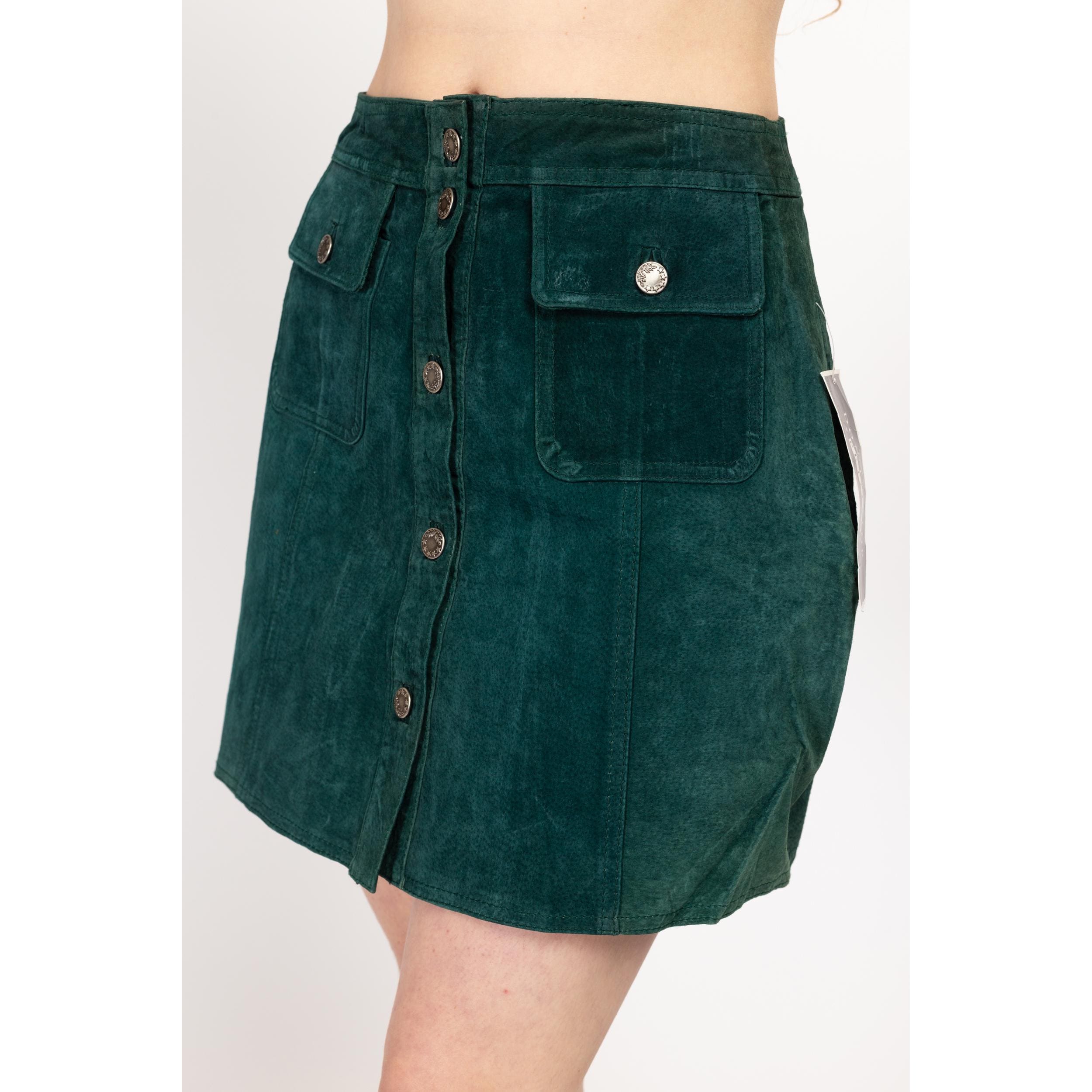 Medium 90s Emerald Green Suede Mini Skirt Size 8 Nwt