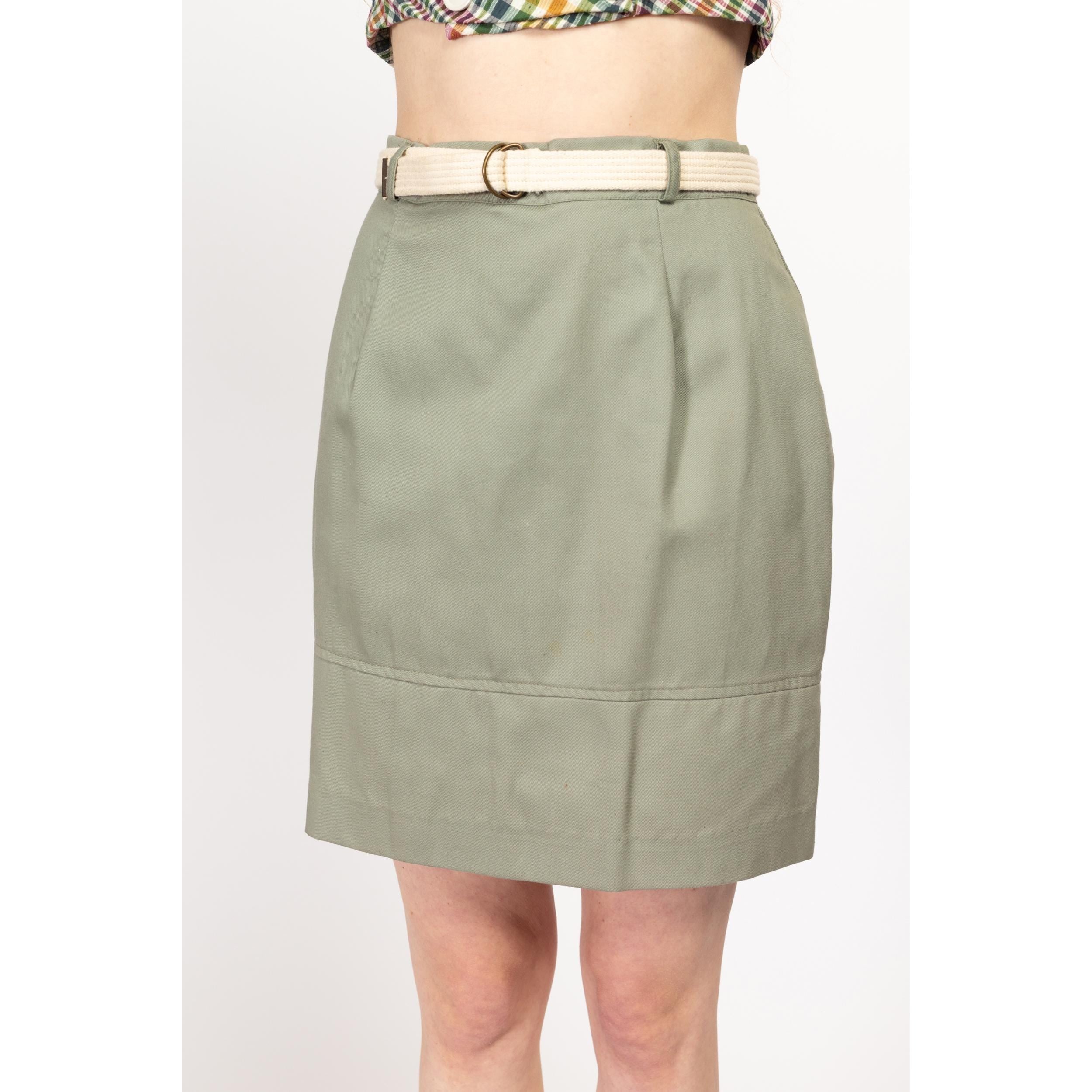 Medium 70s 80s Sage Green Belted Mini Skirt 29