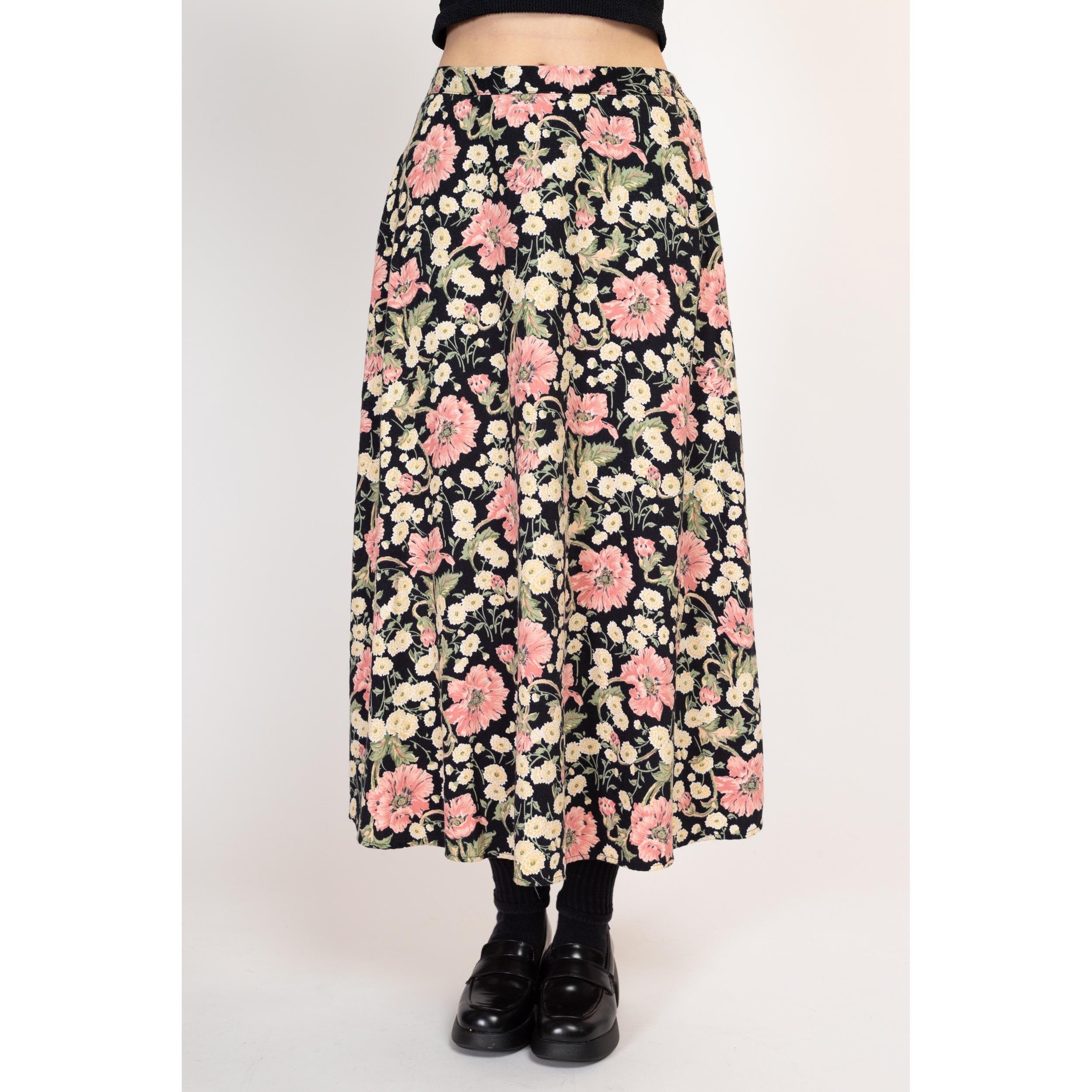 Vintage 1990s Red and Black Floral High Waisted shops Skirt