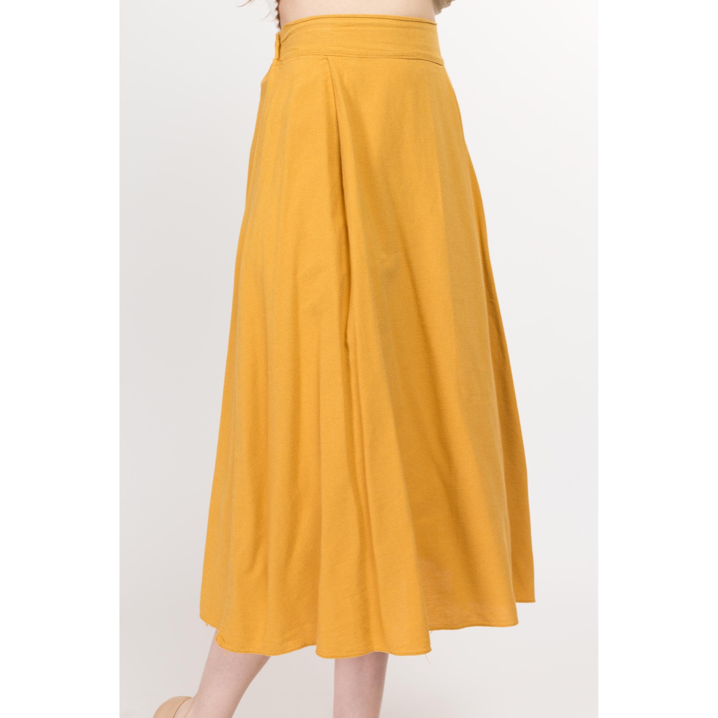 XS Sm 80s Mustard Yellow Midi Skirt 24 26 Flying Apple Vintage