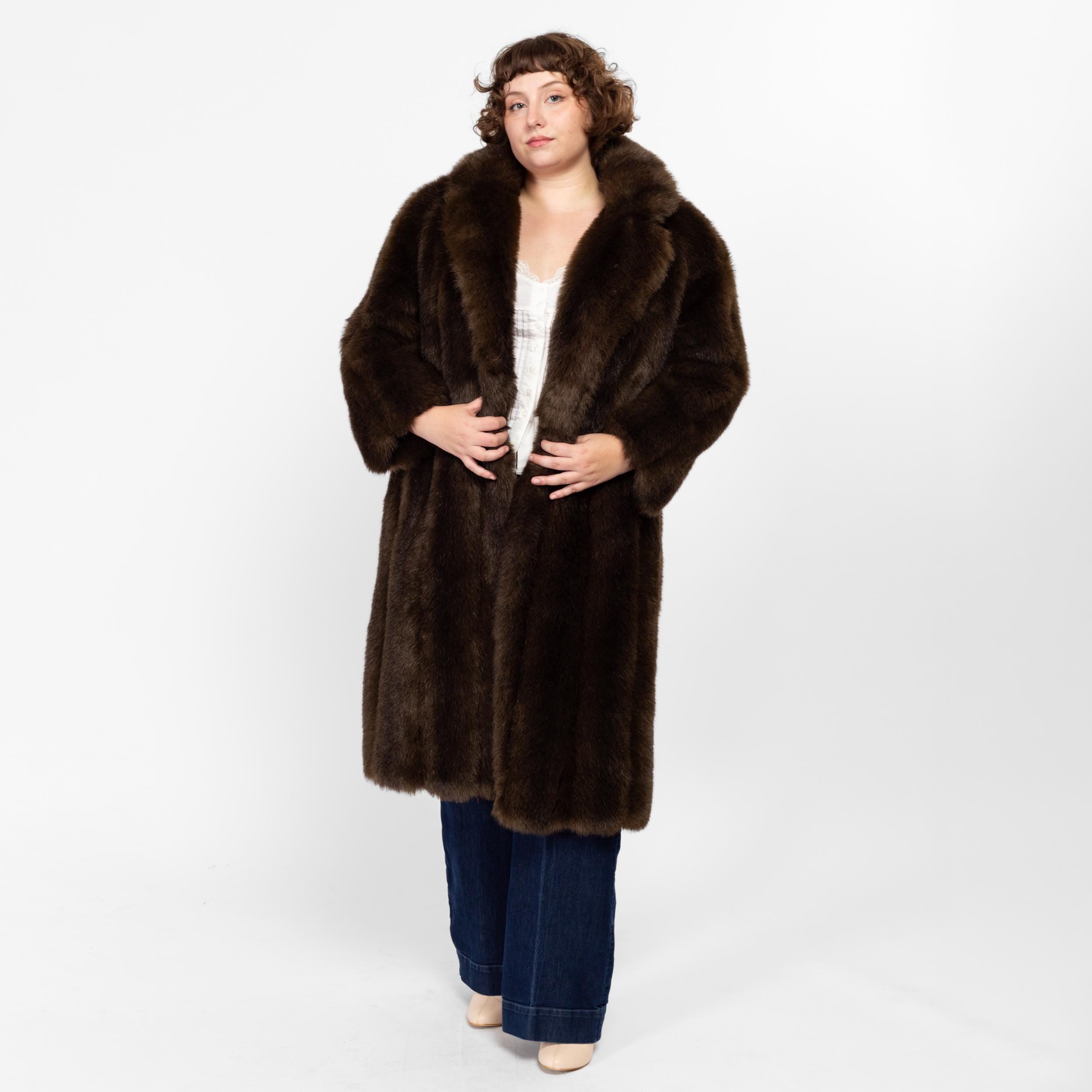 LIKE NEW Vintage Brown Heavy Weight Faux Fur on sale Long Coat !