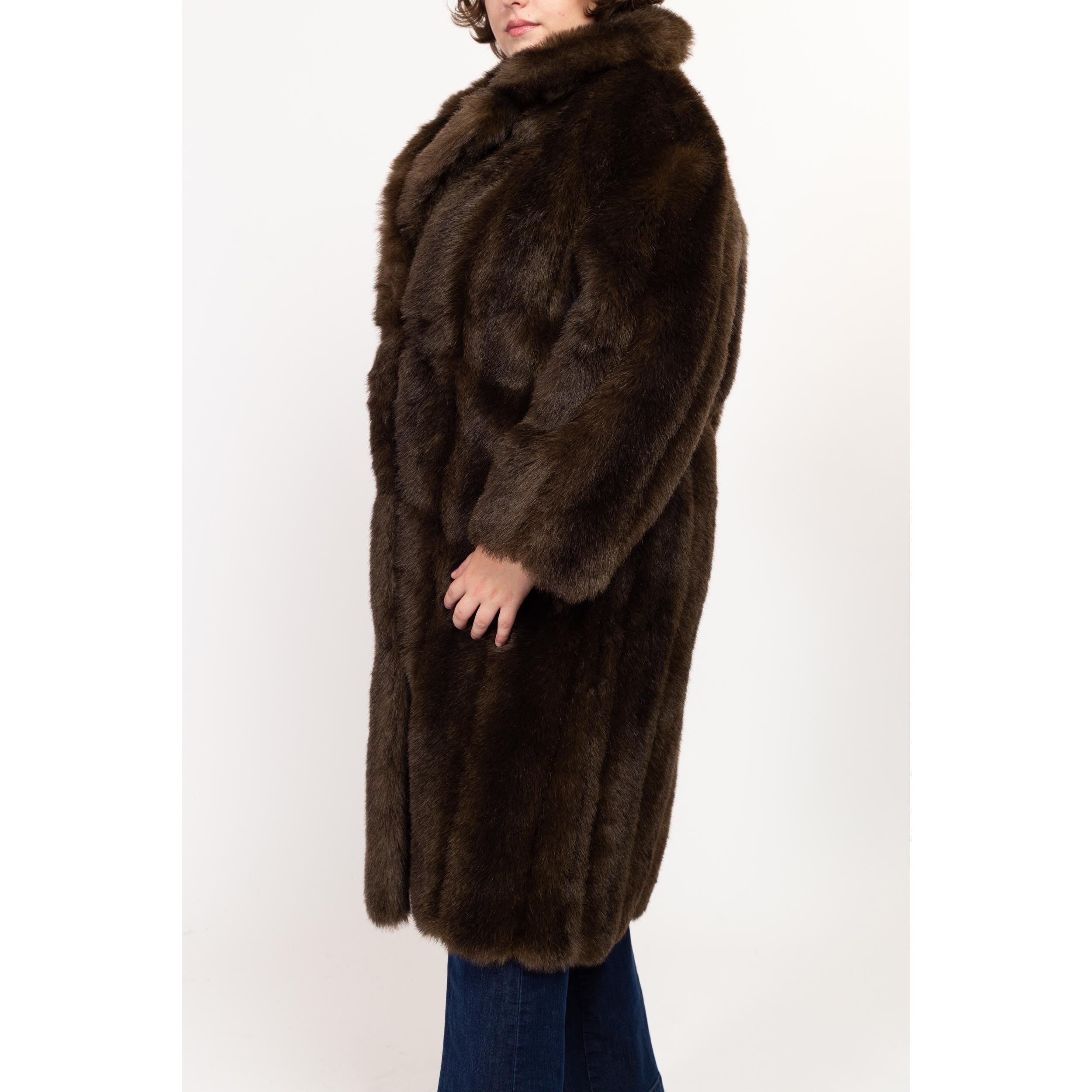 LIKE NEW Vintage Brown outlet Heavy Weight Faux Fur Long Coat !