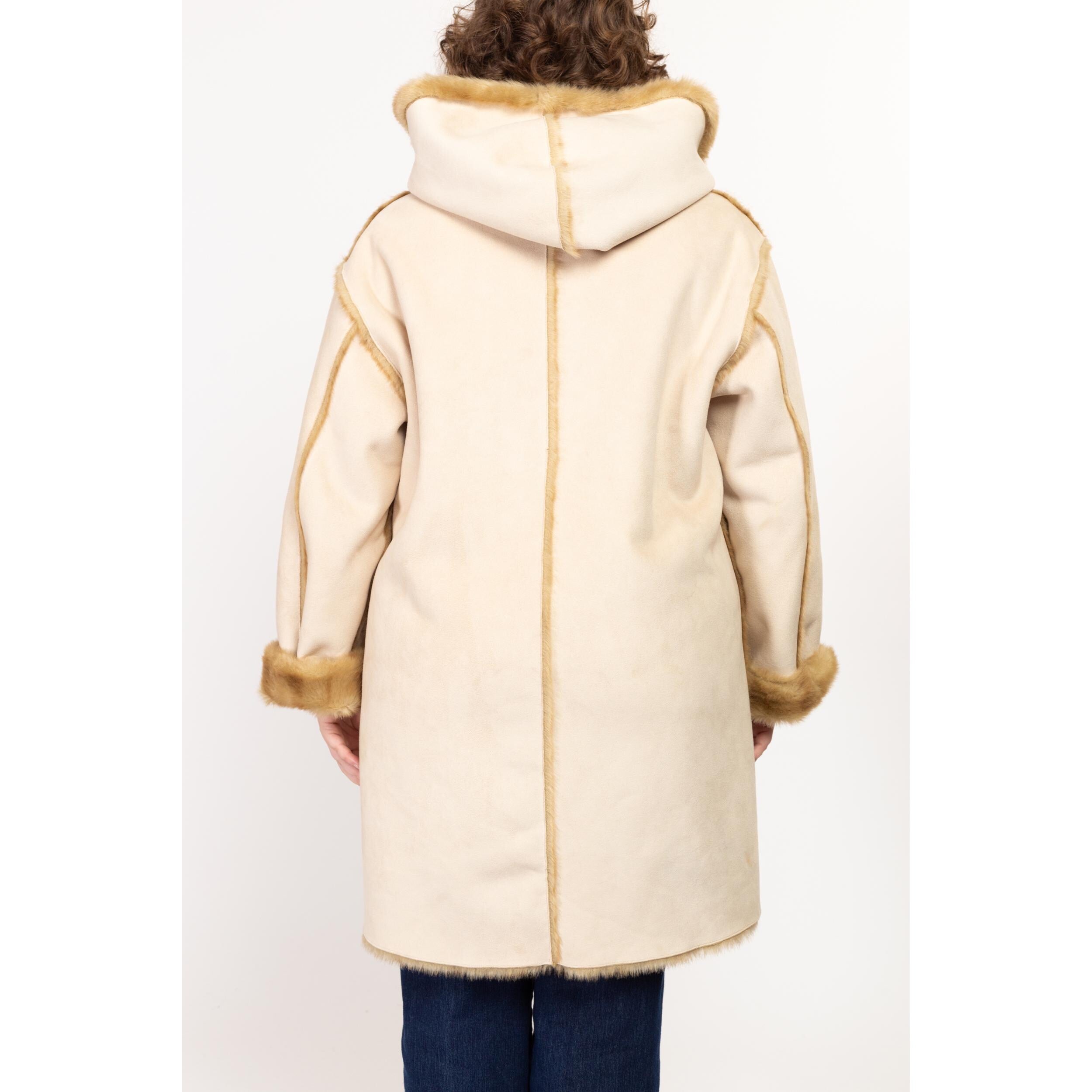 Vintage 2024 Faux Fur Suede Coat Embroidered with Hood