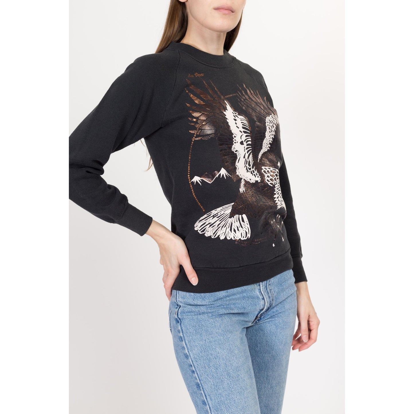 XS-Sm 90s Las Vegas Bald Eagle Sweatshirt | Vintage Black Graphic Tourist Crewneck