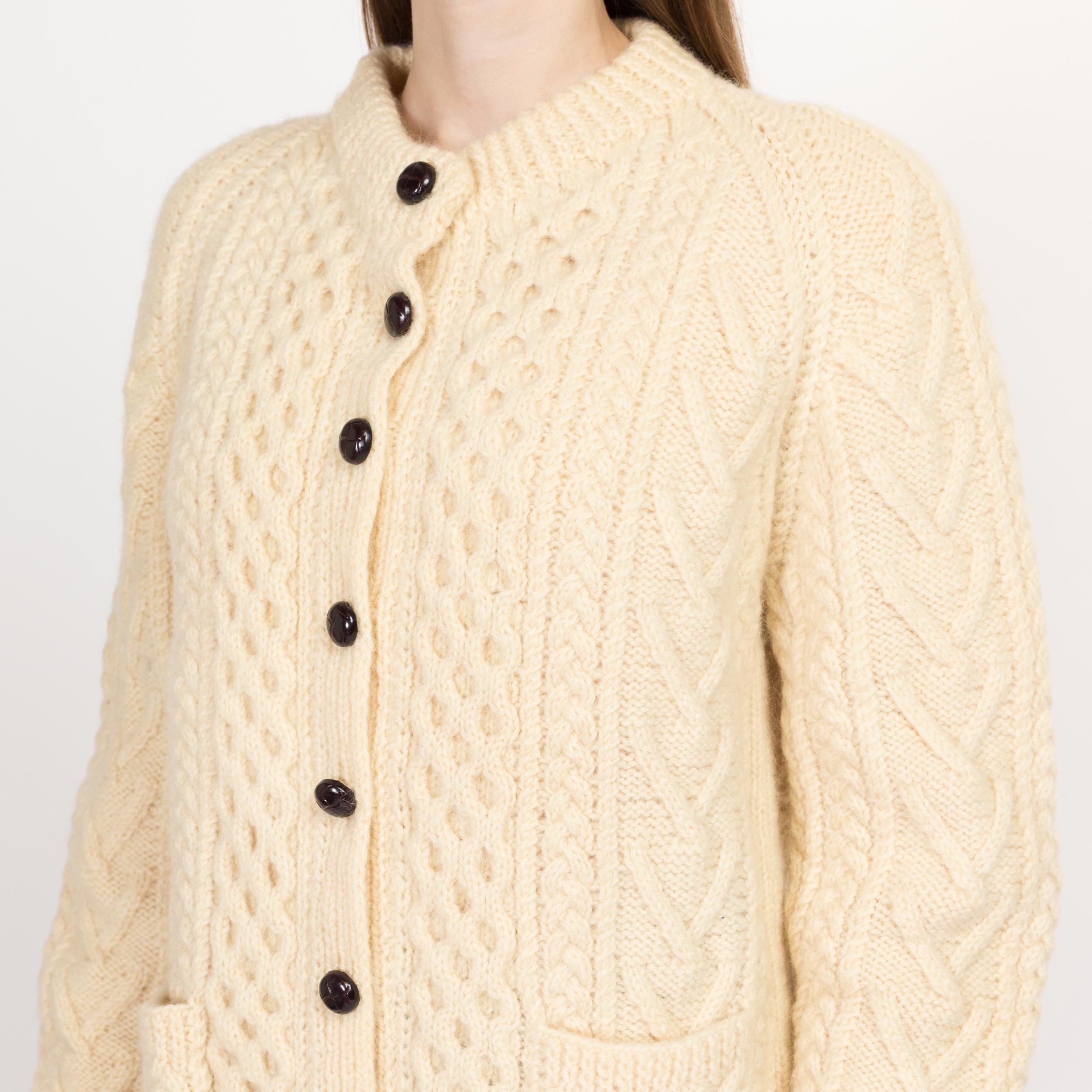 Vintage Hand Knit 1980's Button deals Down Cardigan Sweater in Ivory