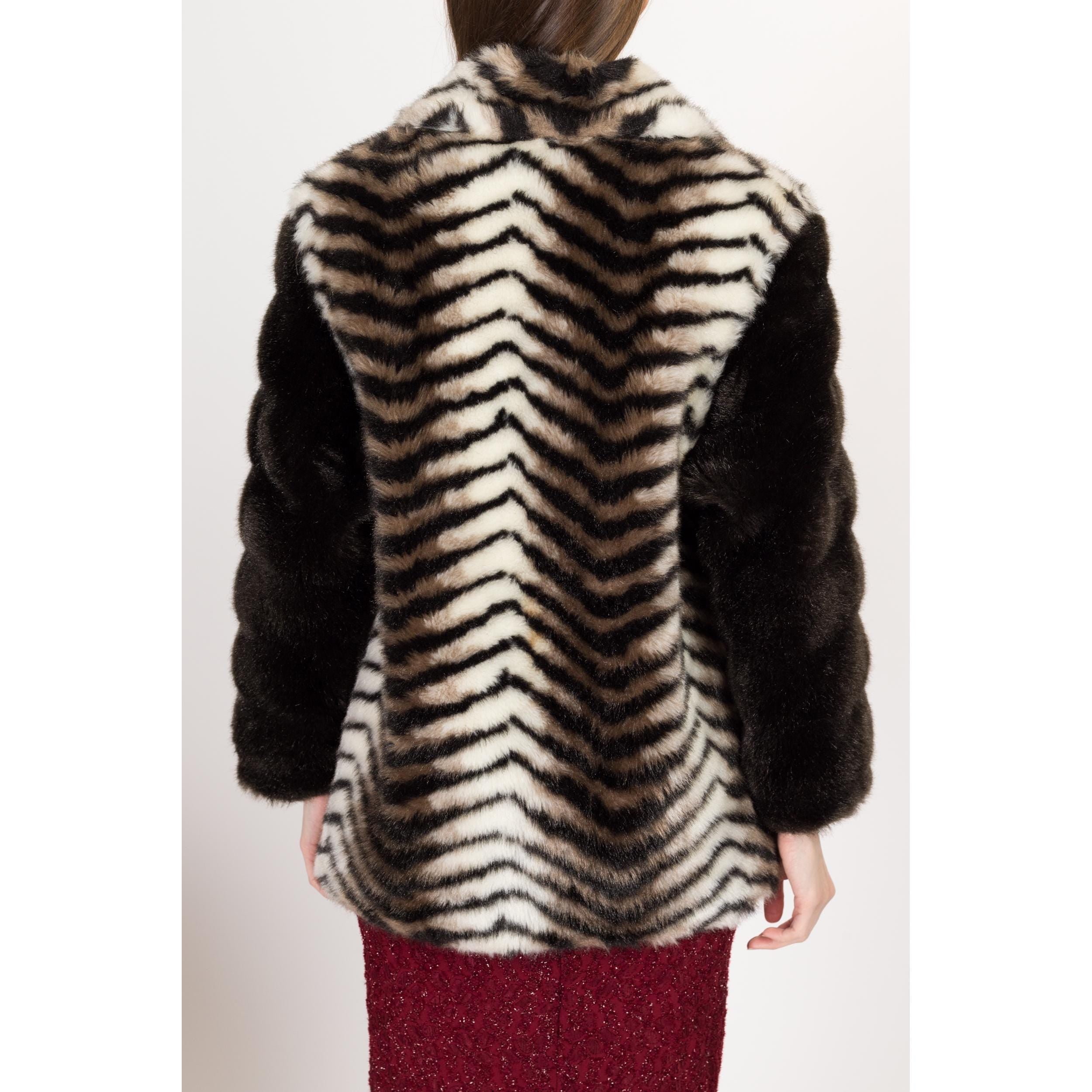 Vintage 1970s ZEBRA FAUX FUR good Long maxi Length Vest Jacket