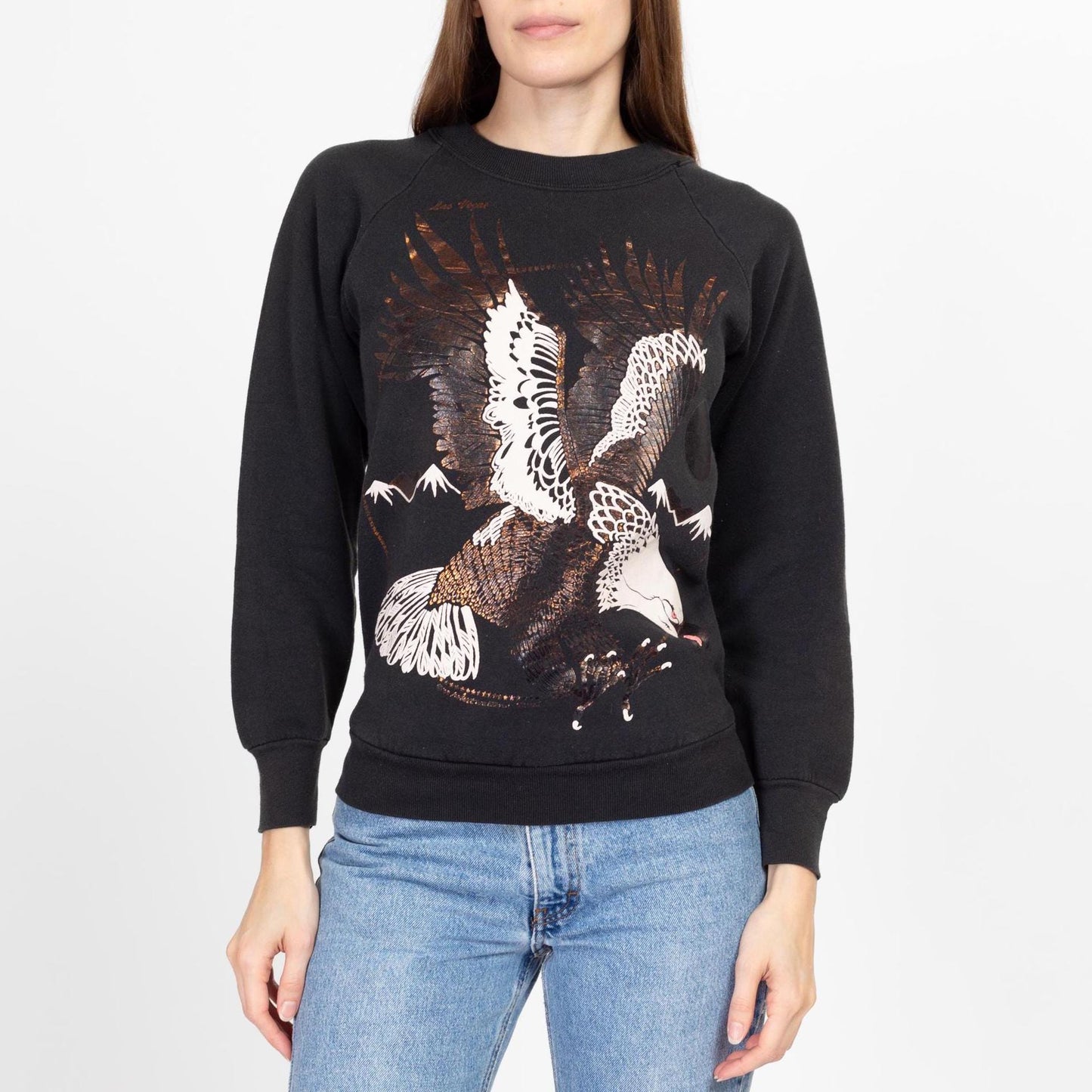 XS-Sm 90s Las Vegas Bald Eagle Sweatshirt | Vintage Black Graphic Tourist Crewneck