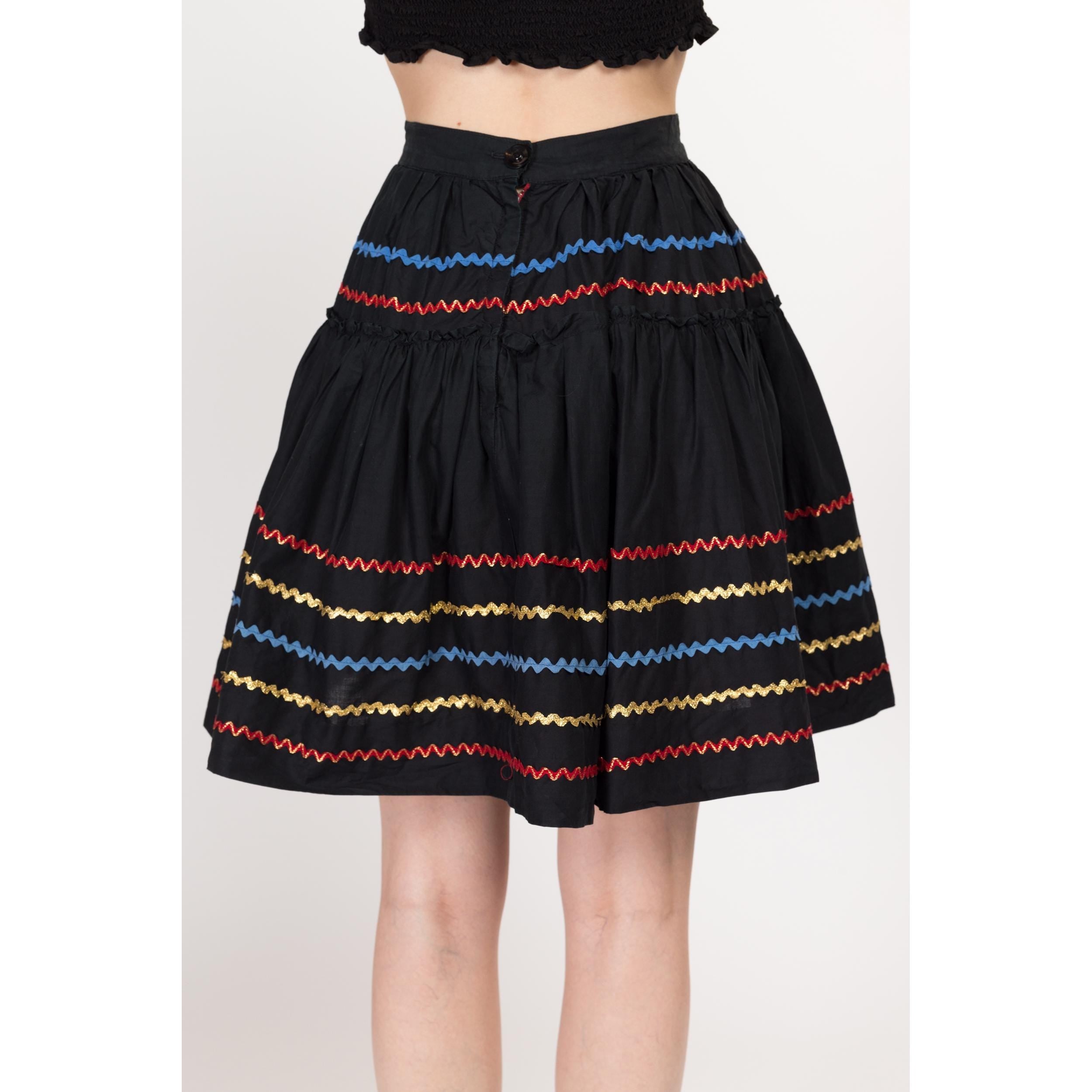 Xs 50s 60s Black Fiesta Patio Circle Skirt 24.5