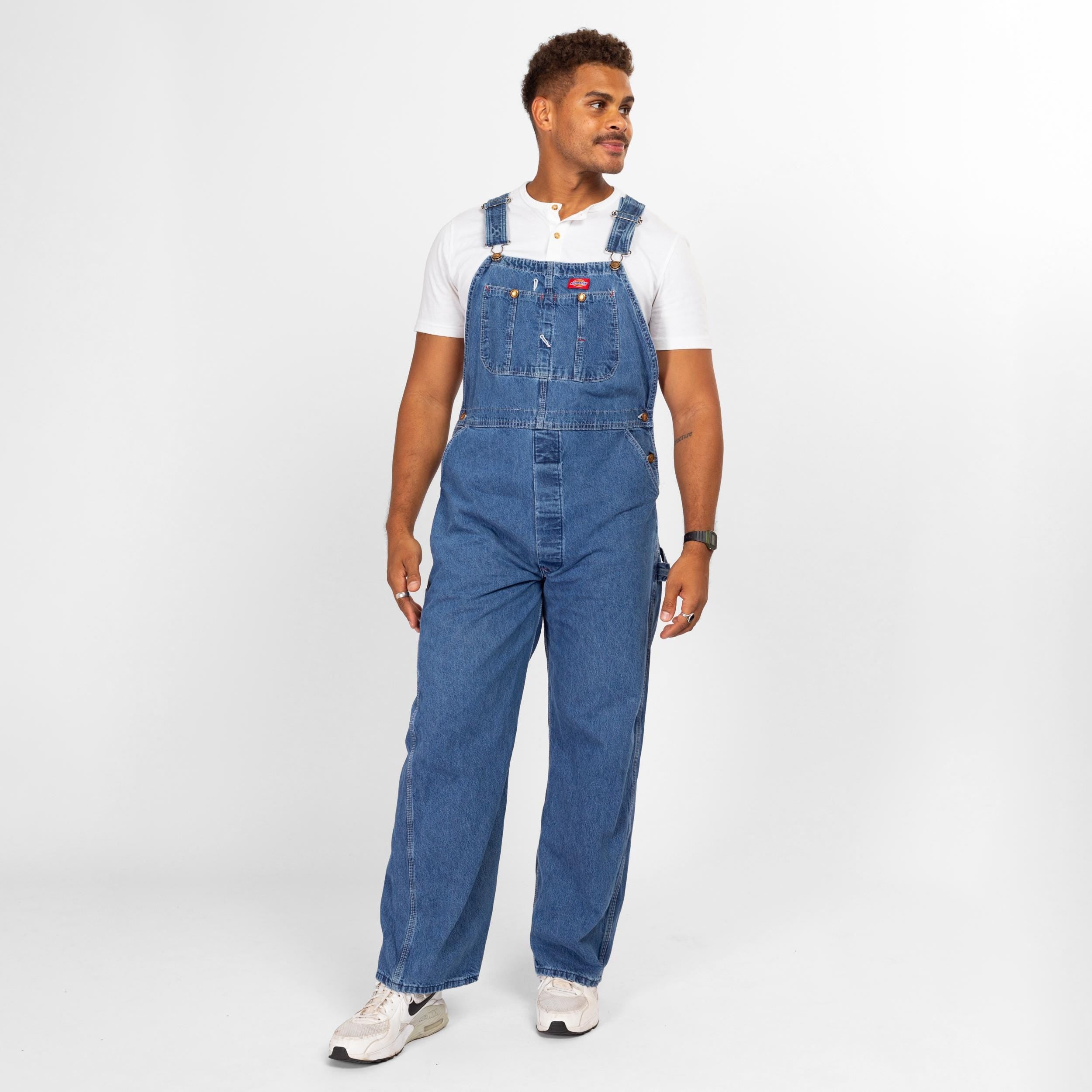 Large 90s Dickies Medium Wash Denim Overalls Flying Apple Vintage