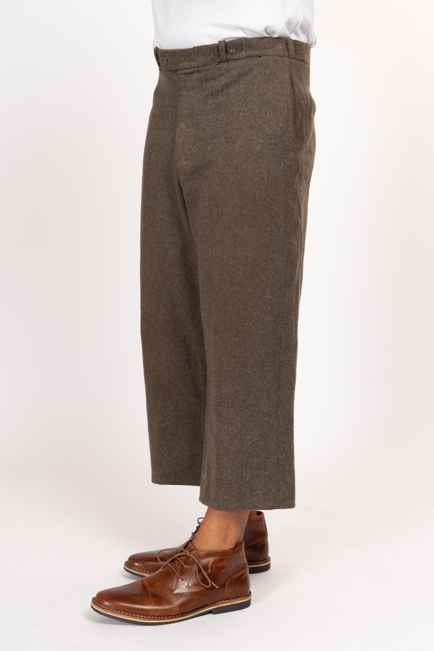 Flying Apple Vintage 37 Waist 1950s CBV Karlskrona Swedish Army Olive Wool Cropped Trousers